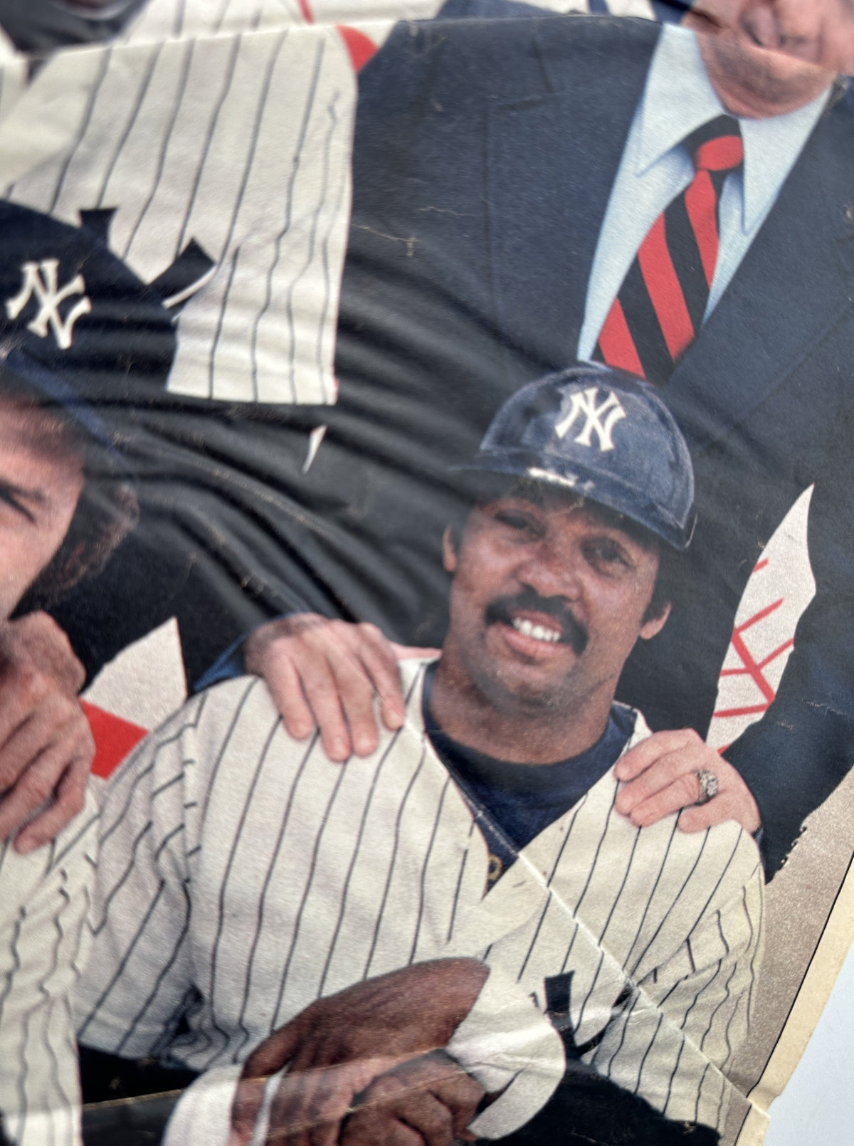 Close-up image from the cover of The New York Times Magazine, April 9, 1978, highlighting a New York Yankees player with a mustache, part of the story 'That Damn Yankee' featuring George Steinbrenner.