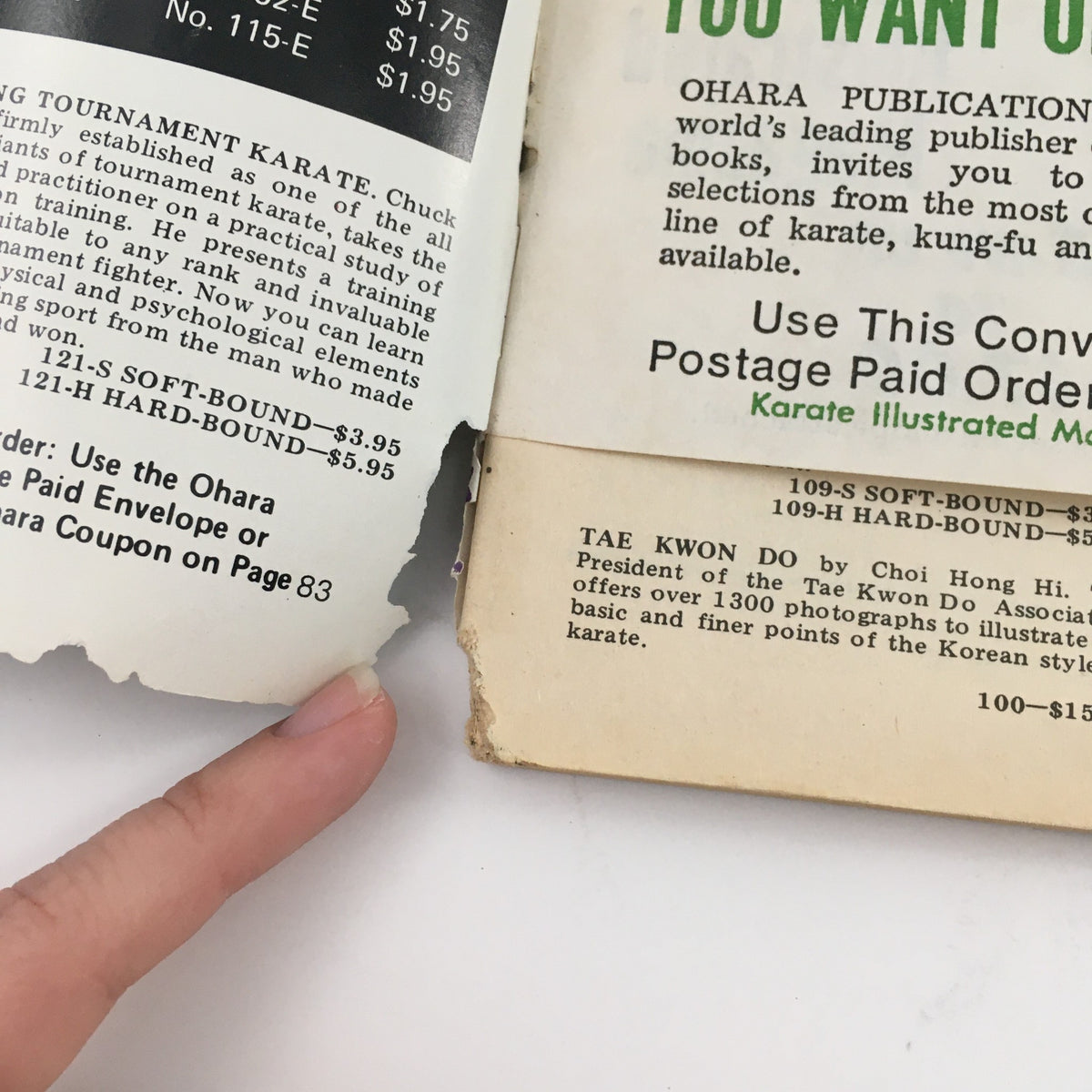 Close-up of the back cover of Karate Illustrated Magazine December 1975 Vol 6 #12, showcasing advertisements for karate literature and training resources, highlighting the magazine's connection to martial arts history.