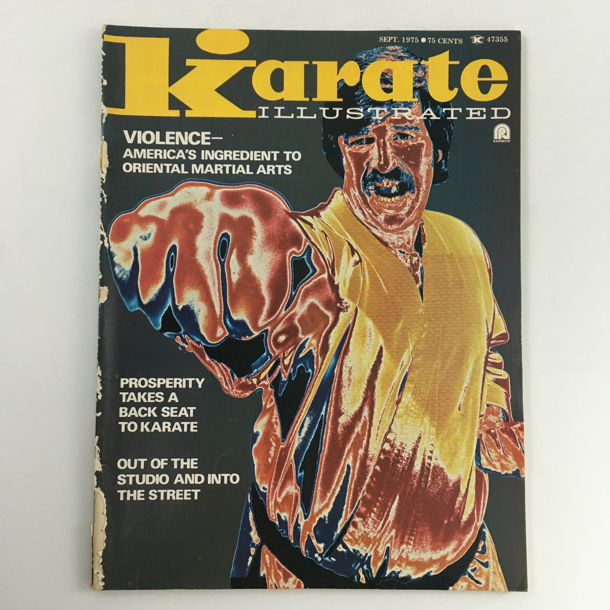 Cover of Karate Illustrated Magazine September 1975 Vol 6 #9 featuring a martial artist in action with the headline about violence in martial arts.