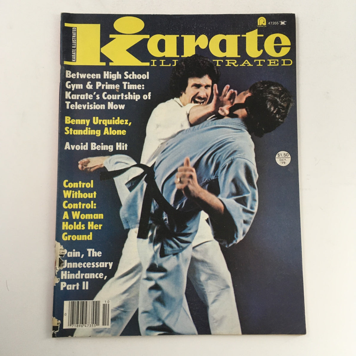 Cover of Karate Illustrated Magazine October 1979, Vol 10 #10 featuring martial artists Joe Corley and Benny Urquidez with headlines discussing karate techniques and training.