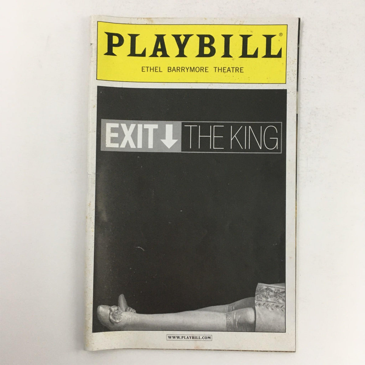 2009 Playbill for Exit the King at Ethel Barrymore Theatre featuring minimalist cover design with image of a leg and title prominently displayed.