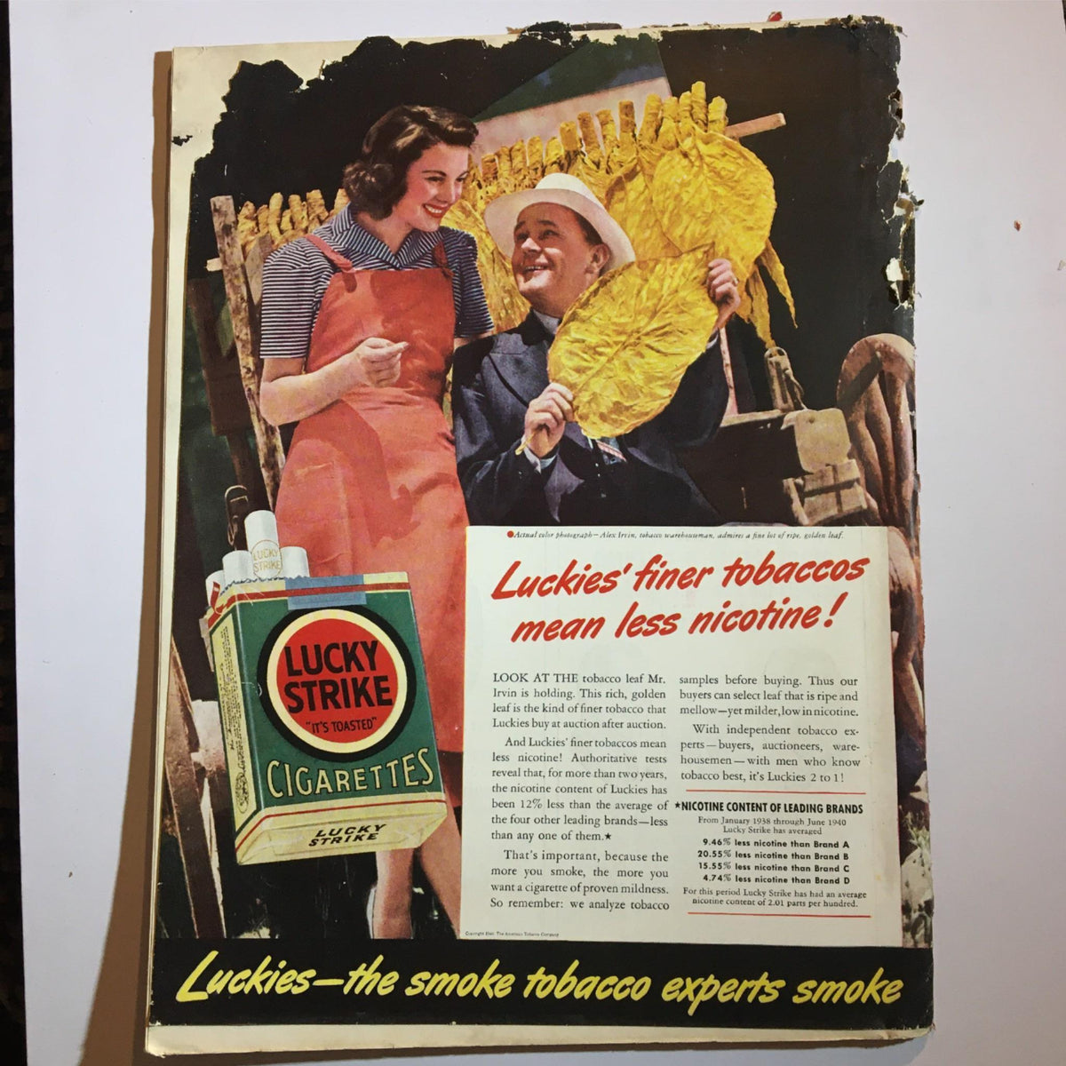 Back cover of the Newsweek Magazine October 7, 1940 displaying an advertisement for Lucky Strike cigarettes, complementing the magazine's historical context.