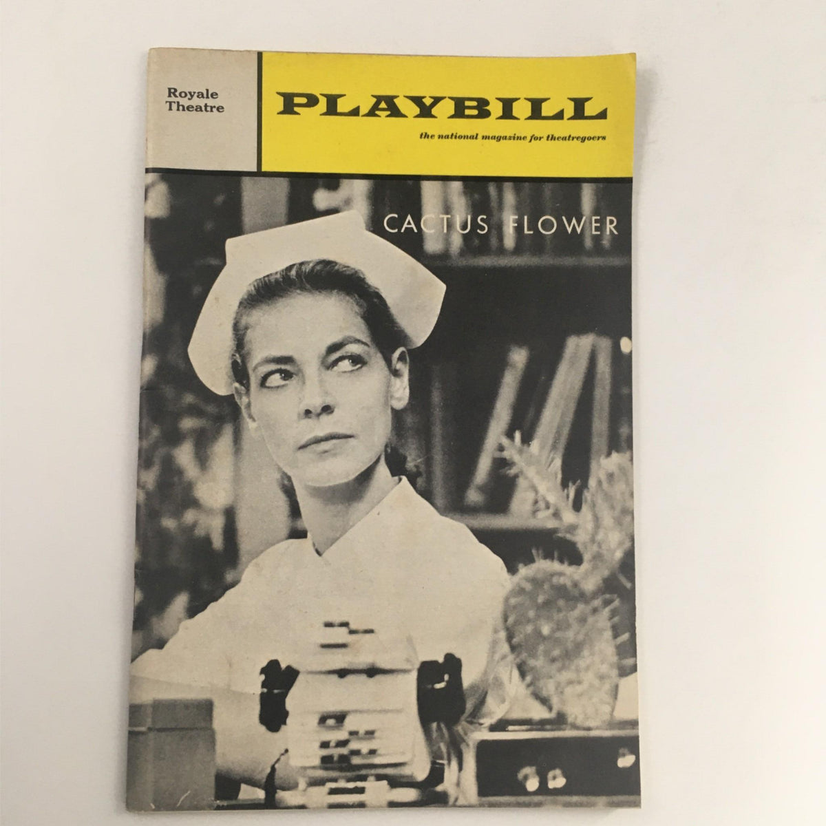 1966 Playbill for the musical "Cactus Flower" featuring an image of a woman in a nurse's uniform, at Royale Theatre.