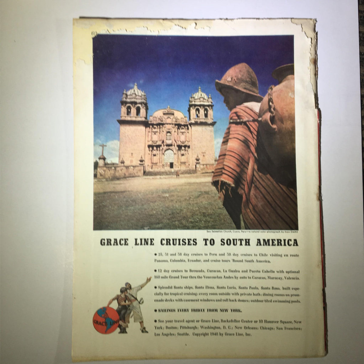Back cover of Newsweek Magazine July 22, 1940 featuring an advertisement for Grace Line cruises, demonstrating the magazine's vintage advertising style.
