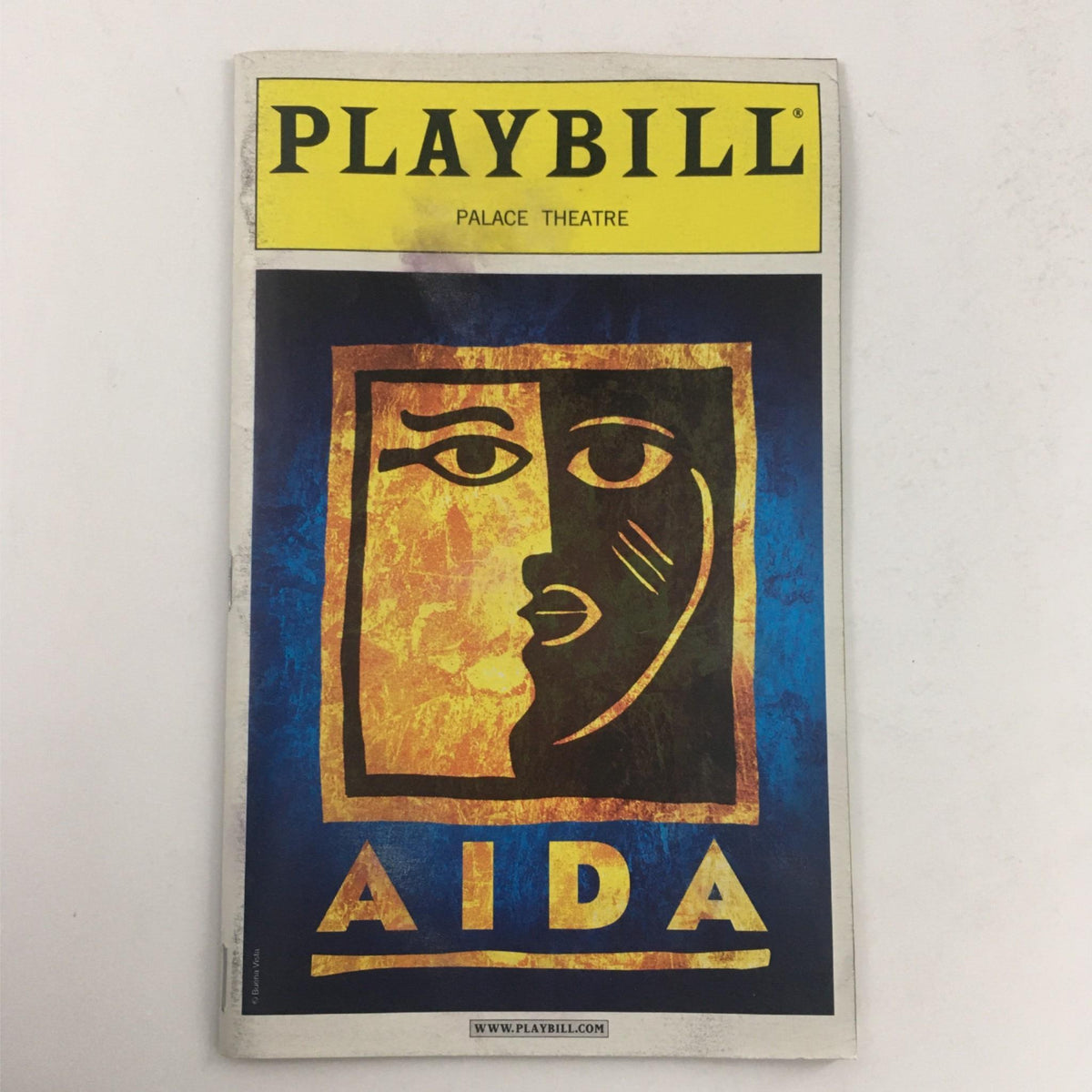 2001 Playbill Aida featuring distinctive cover artwork at Palace Theatre, directed by Robert Falls with music by Elton John and lyrics by Tim Rice.