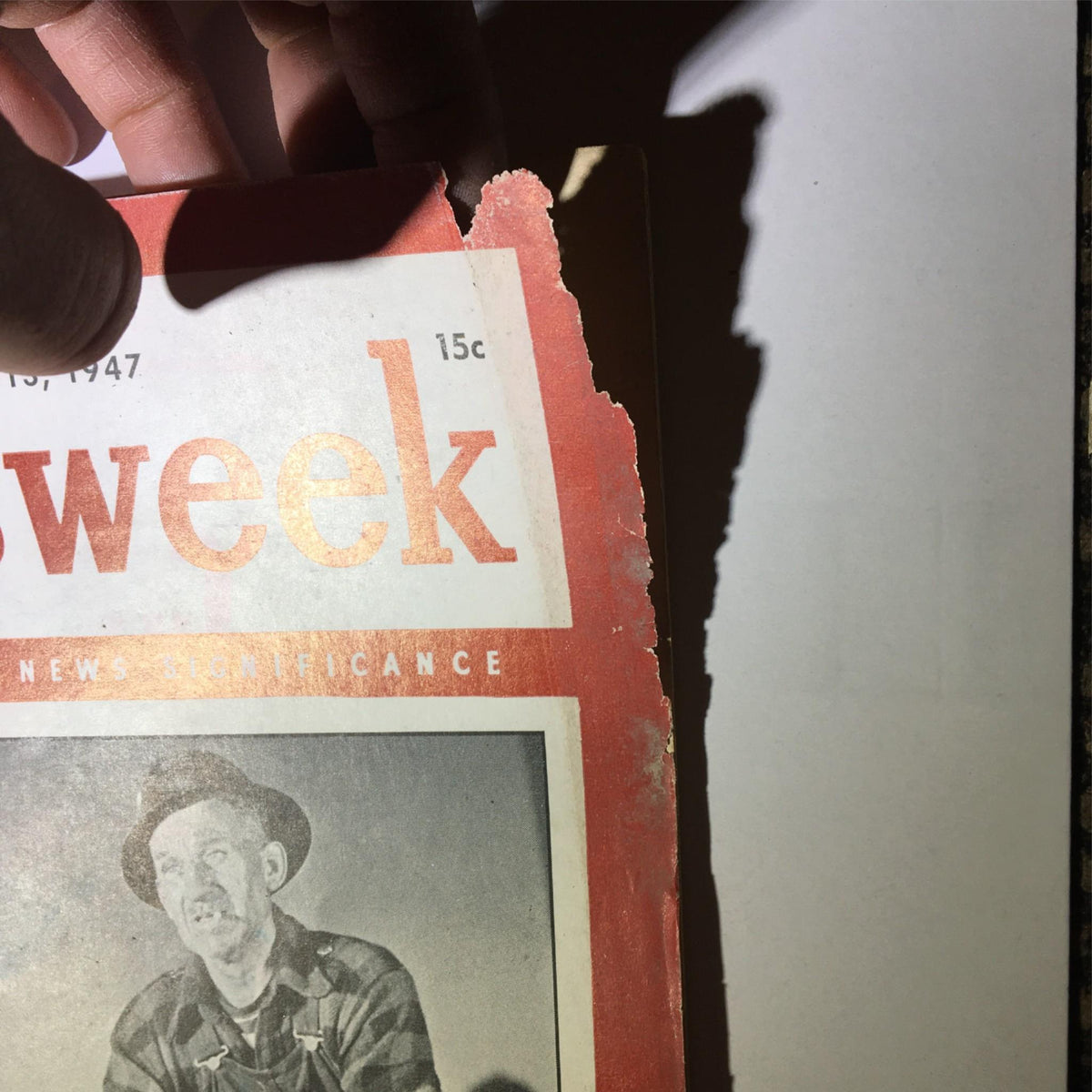 Close-up view of the top section of the Newsweek Magazine January 13, 1947 cover, displaying the title 'Newsweek' and part of the vintage photographer's image.