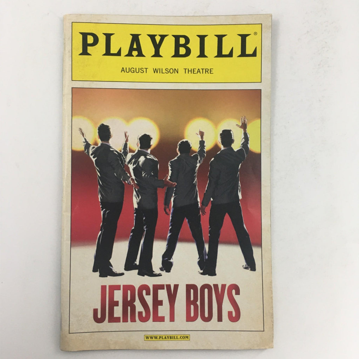 2007 Playbill for Jersey Boys at August Wilson Theatre featuring the show's iconic cover design with silhouettes of four performers against a vibrant backdrop.