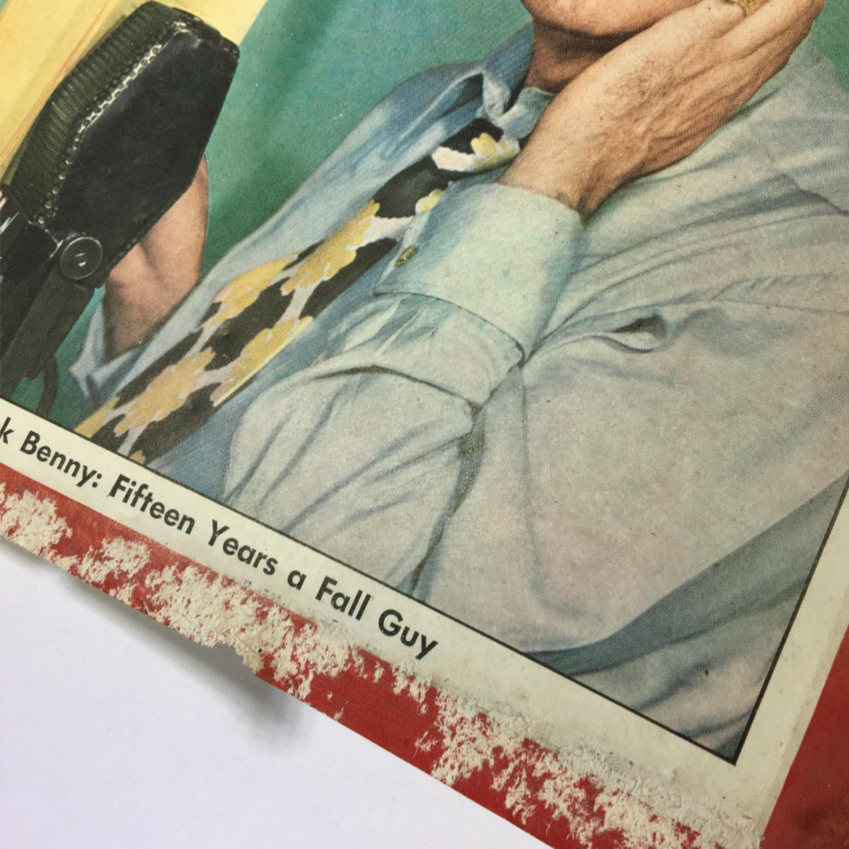 Detailed view of the Newsweek Magazine cover from March 31, 1947, highlighting the title 'Fifteen Years a Fall Guy' and the texture of the magazine's aged paper.