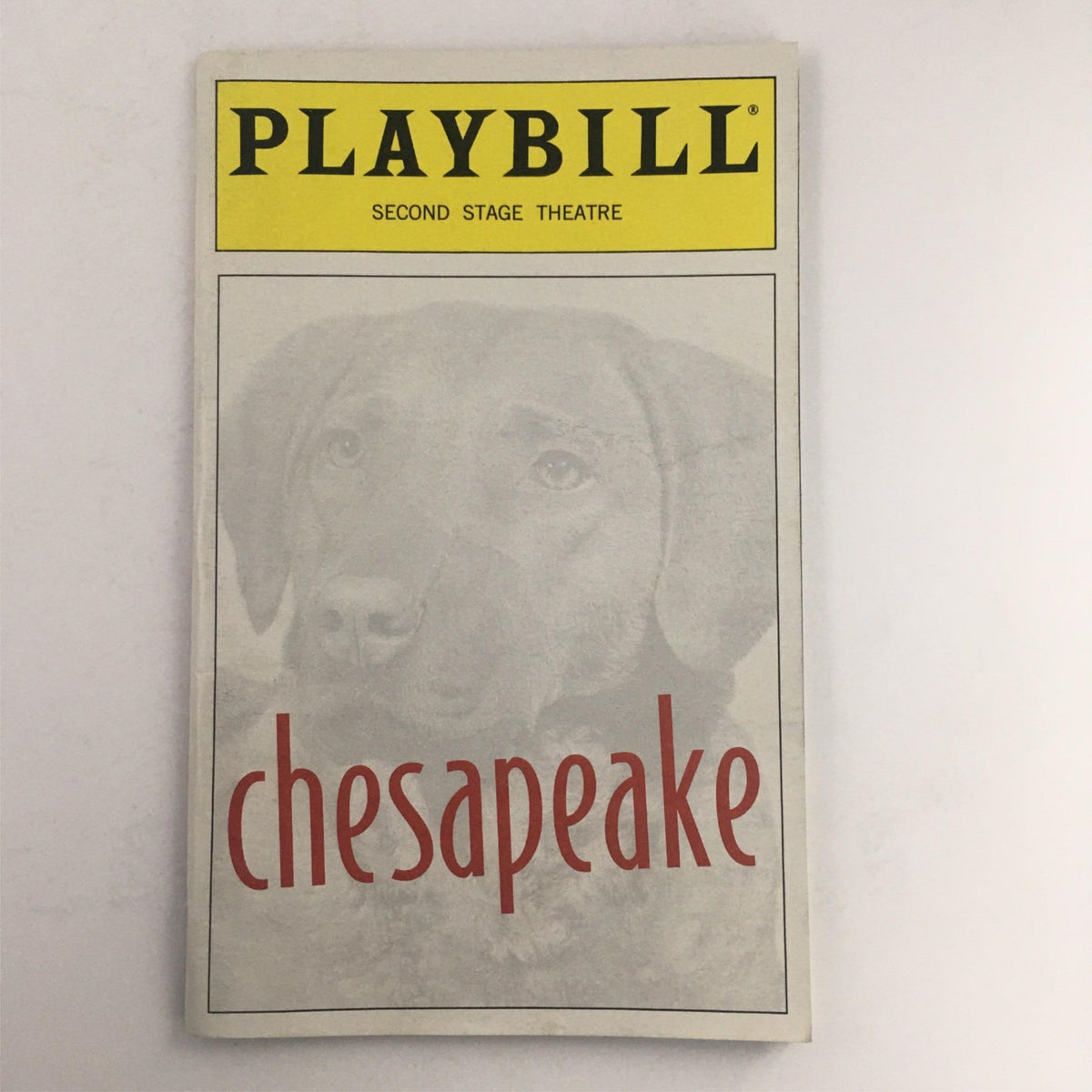 1999 Playbill for Chesapeake by Lee Blessing at Second Stage Theatre featuring a Labrador Retriever on the cover.