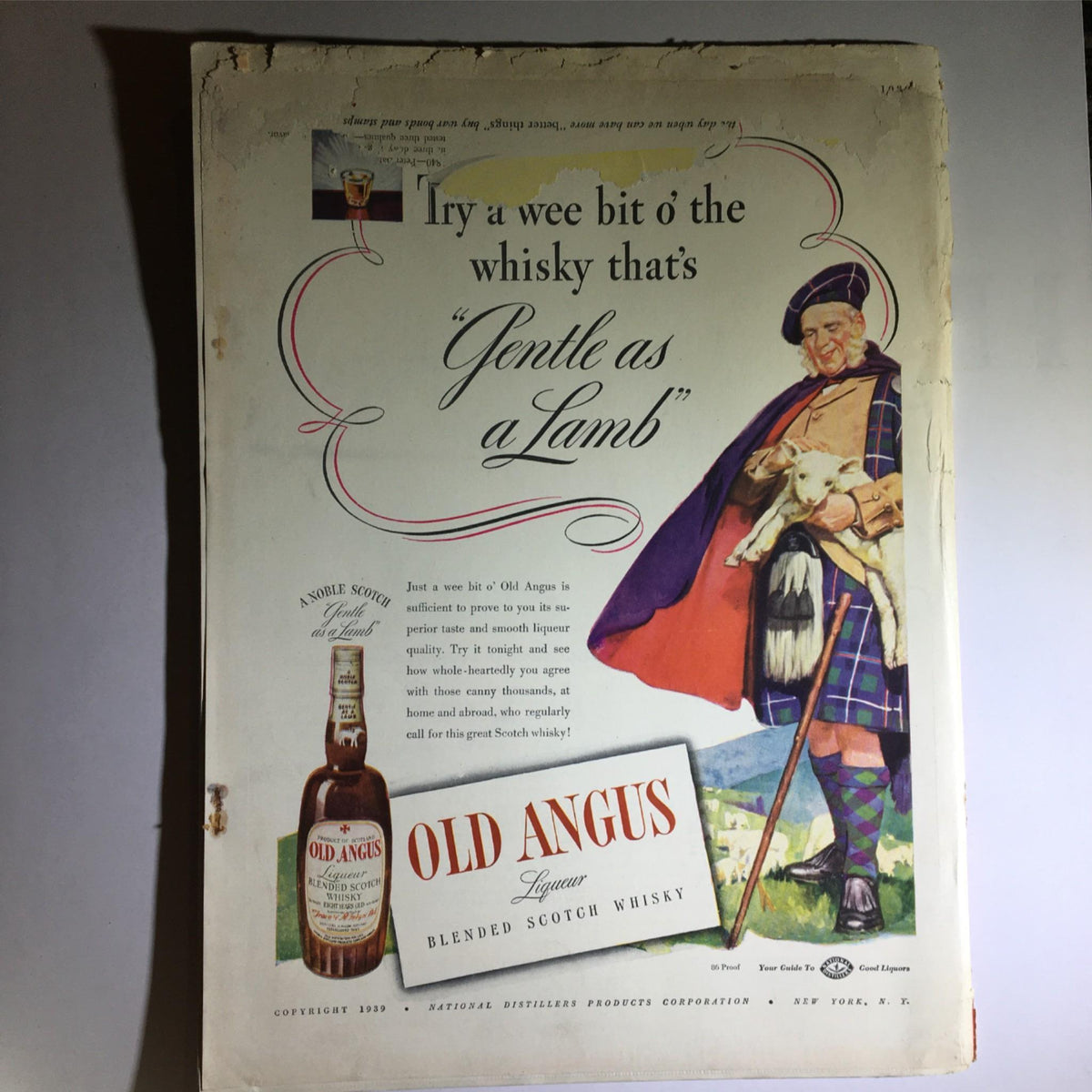 Back cover of the July 10, 1939 Newsweek Magazine showing an advertisement for Old Angus Blended Scotch Whisky.