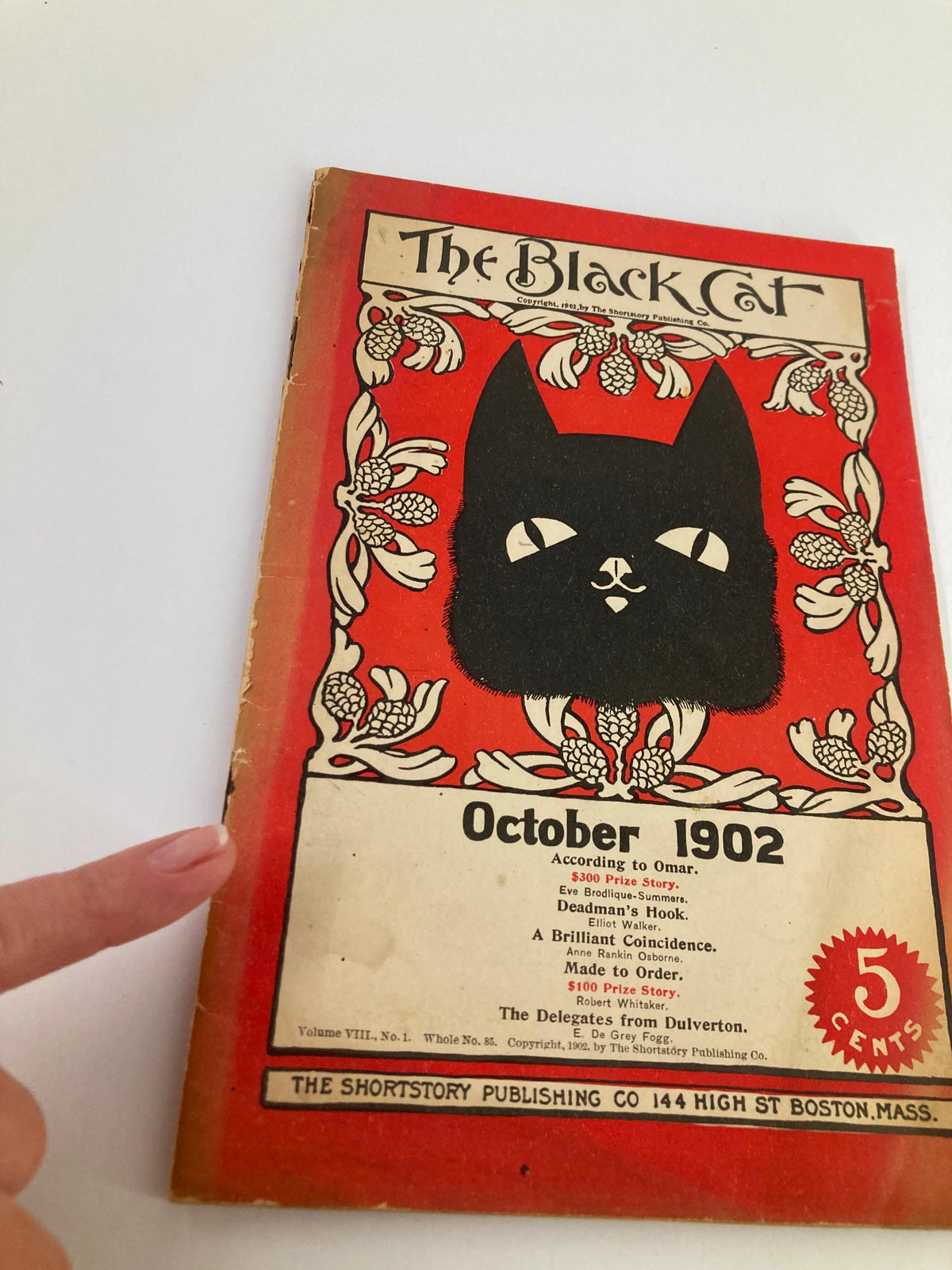 Cover of VTG The Black Cat Magazine October 1902 featuring a graphic illustration of a black cat, with details about the issue including the title and date, showcasing a vintage design ideal for collectors.