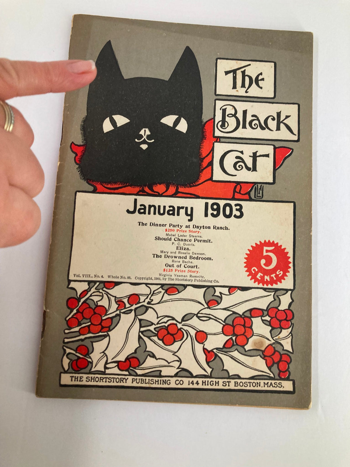 Cover of VTG The Black Cat Magazine January 1903 Should Chance Permit featuring an artistic black cat illustration and the title prominently displayed.