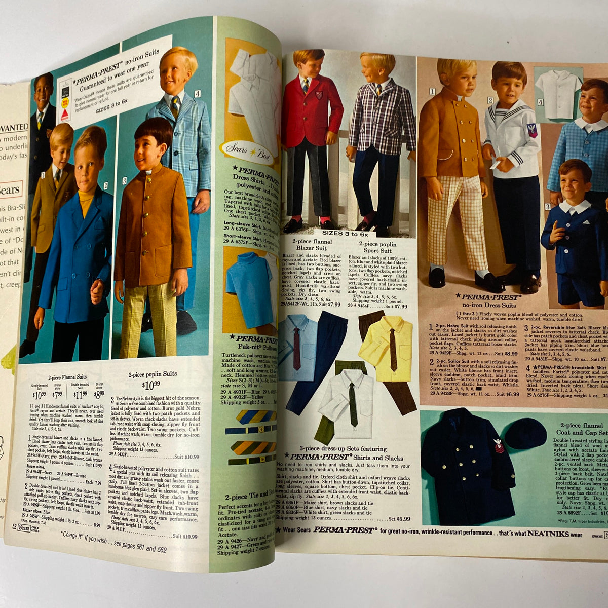 Image from the 1969 Sears Spring Through Summer Catalog displaying classic boys' suits and dress styles, illustrating mid-century fashion trends for children.