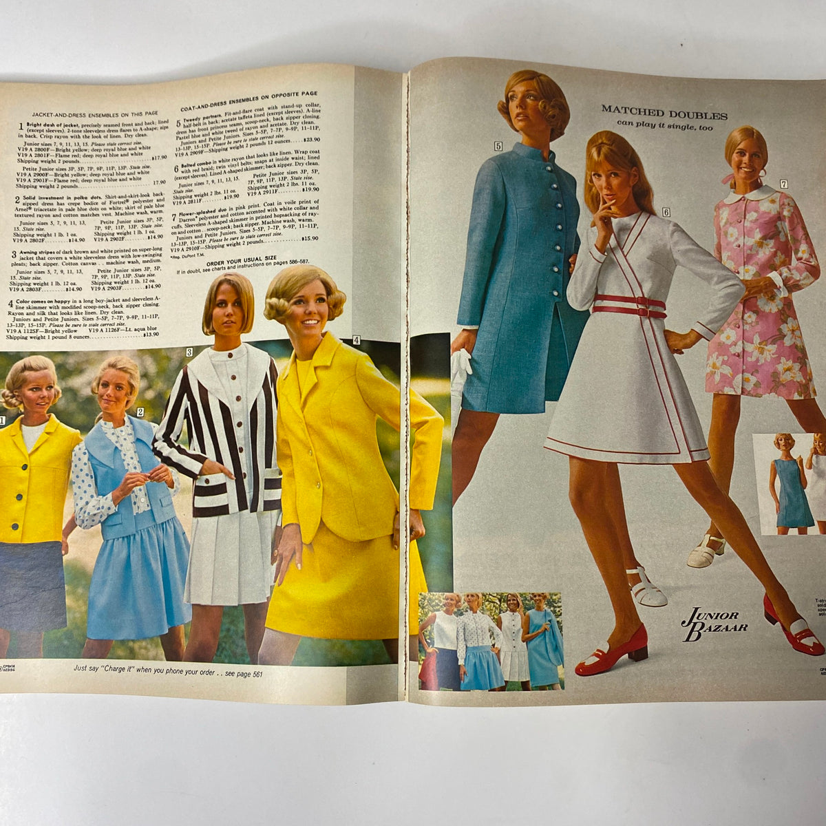 Image from the 1969 Sears Spring Through Summer Catalog illustrating stylish coordinated outfits for women, demonstrating elegant designs and bright colors typical of the 1960s.