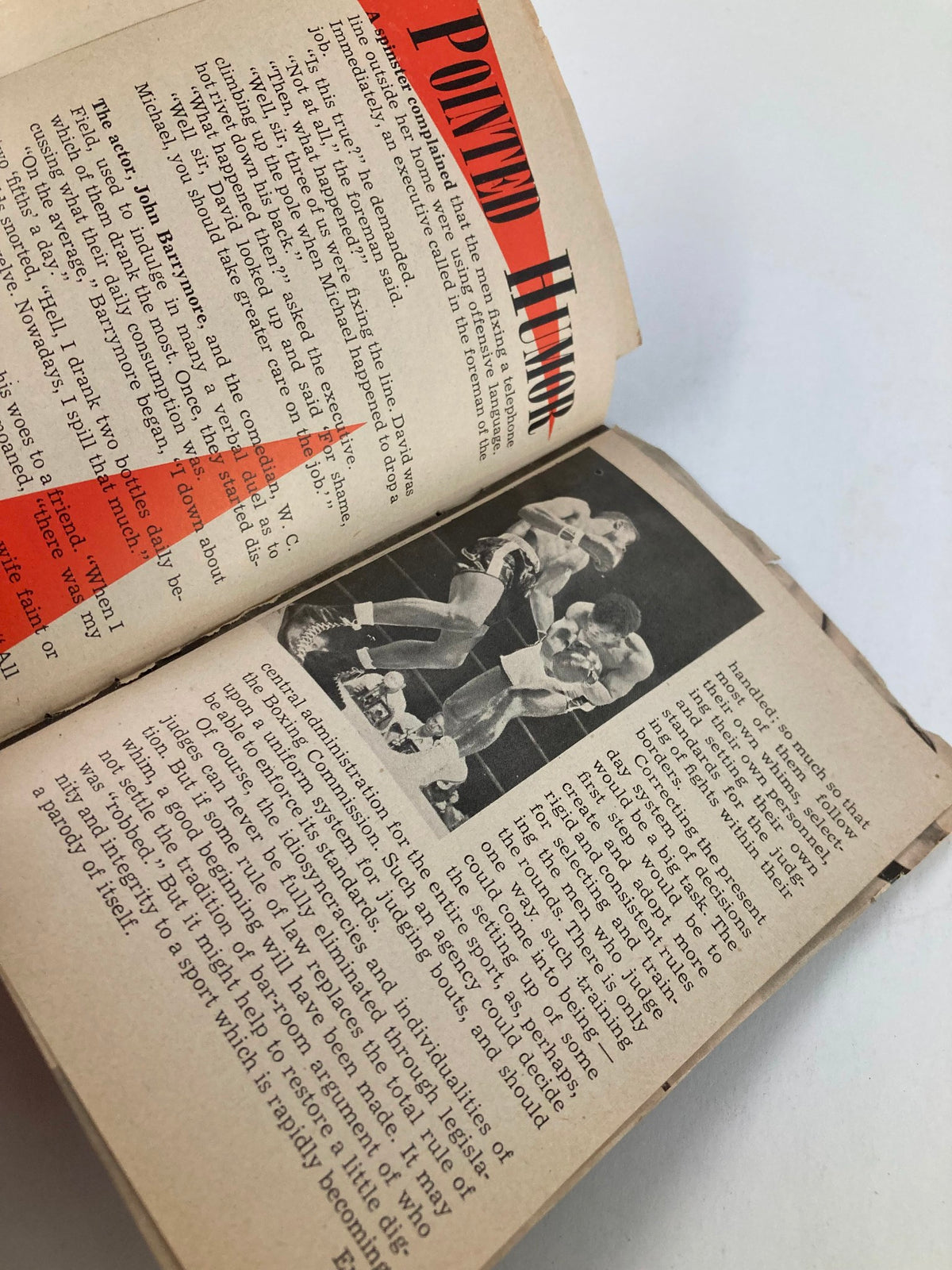 Another inside page of VTG The Male Point of View Magazine December 1956 displaying unique content with humorous commentary and vintage imagery.