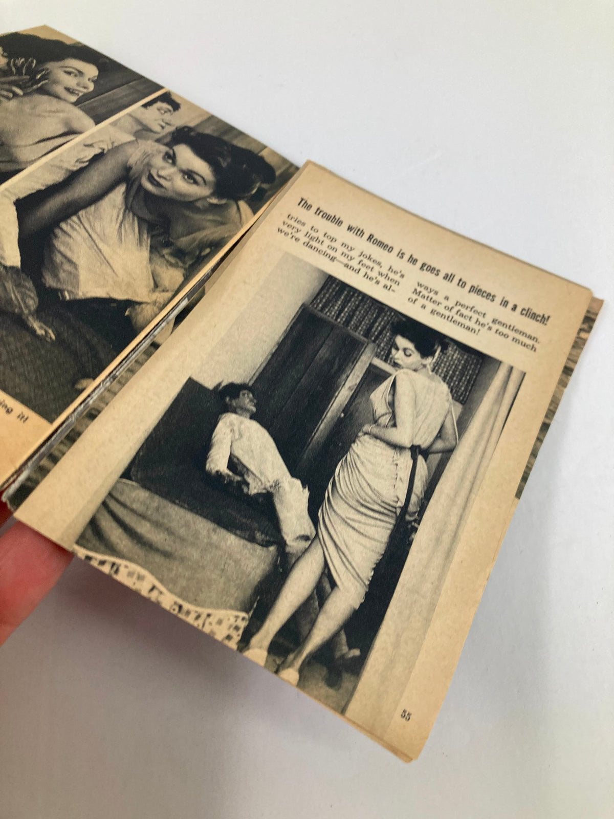 Another inside page from VTG Carnival Magazine August 1950s featuring an intriguing image of women in vintage fashion, highlighting the magazine's content on relationships and seduction.