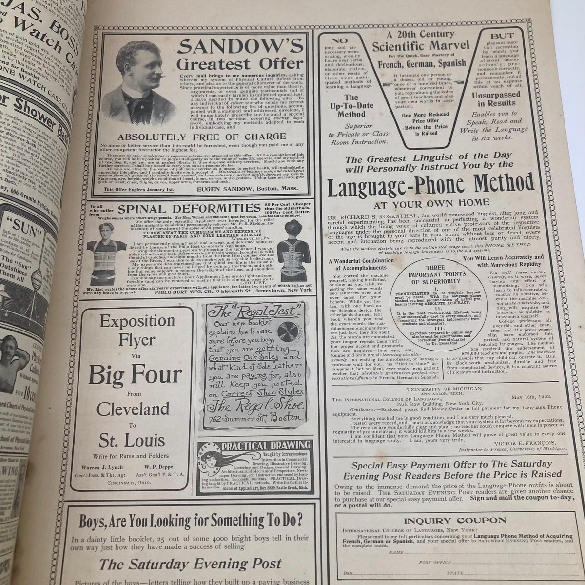 Another interior page from The Saturday Evening Post magazine, November 1902, highlighting advertisements and features, representing the magazine's vintage appeal.