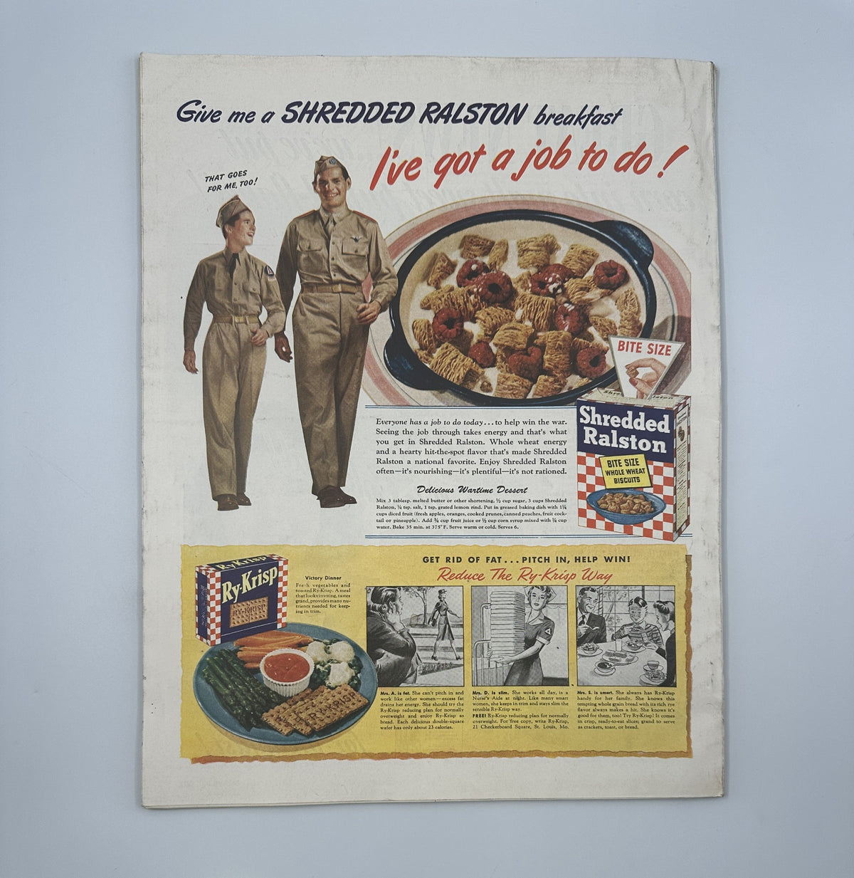 Back cover of Woman’s Home Companion Magazine June 1943, promoting a Shredded Ralston breakfast with a vibrant advertisement.