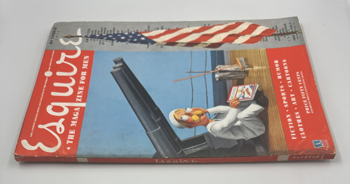Esquire Magazine October 1942 cover featuring a sailor with a toy gun and an American flag, showcasing the tagline 'The Magazine for Men'.