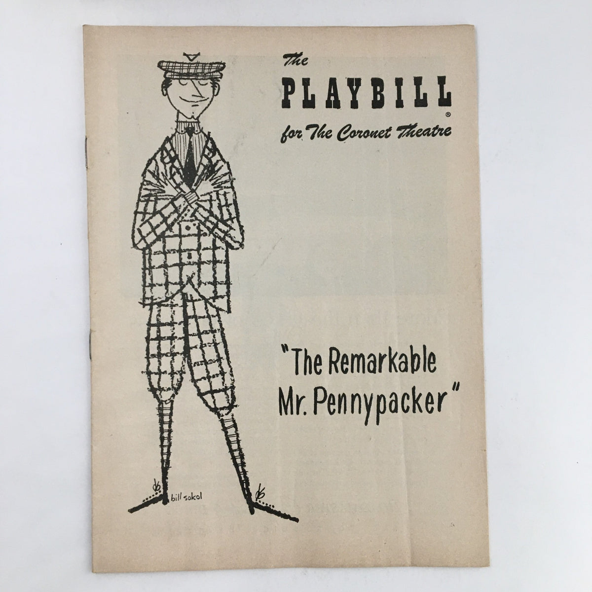 Cover of the 1954 Playbill for The Remarkable Mr. Pennypacker at the Coronet Theatre featuring a whimsical illustrated character.