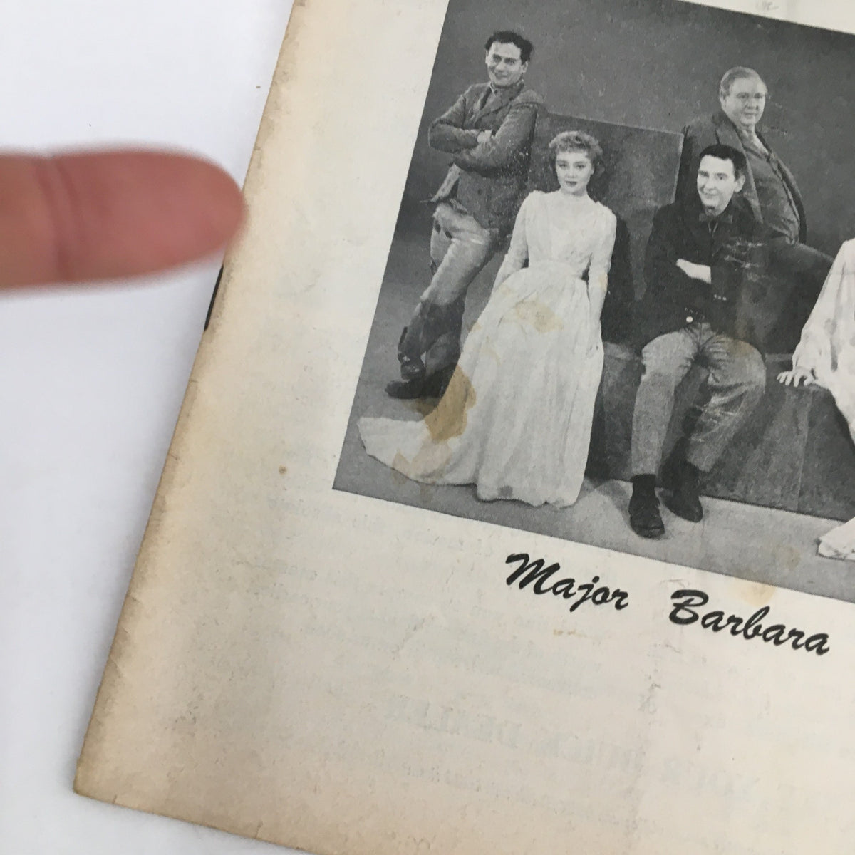 Close-up of the 1957 Playbill for the Morosco Theatre, highlighting the title 'Major Barbara' with details of the cast and minor wear on the cover.
