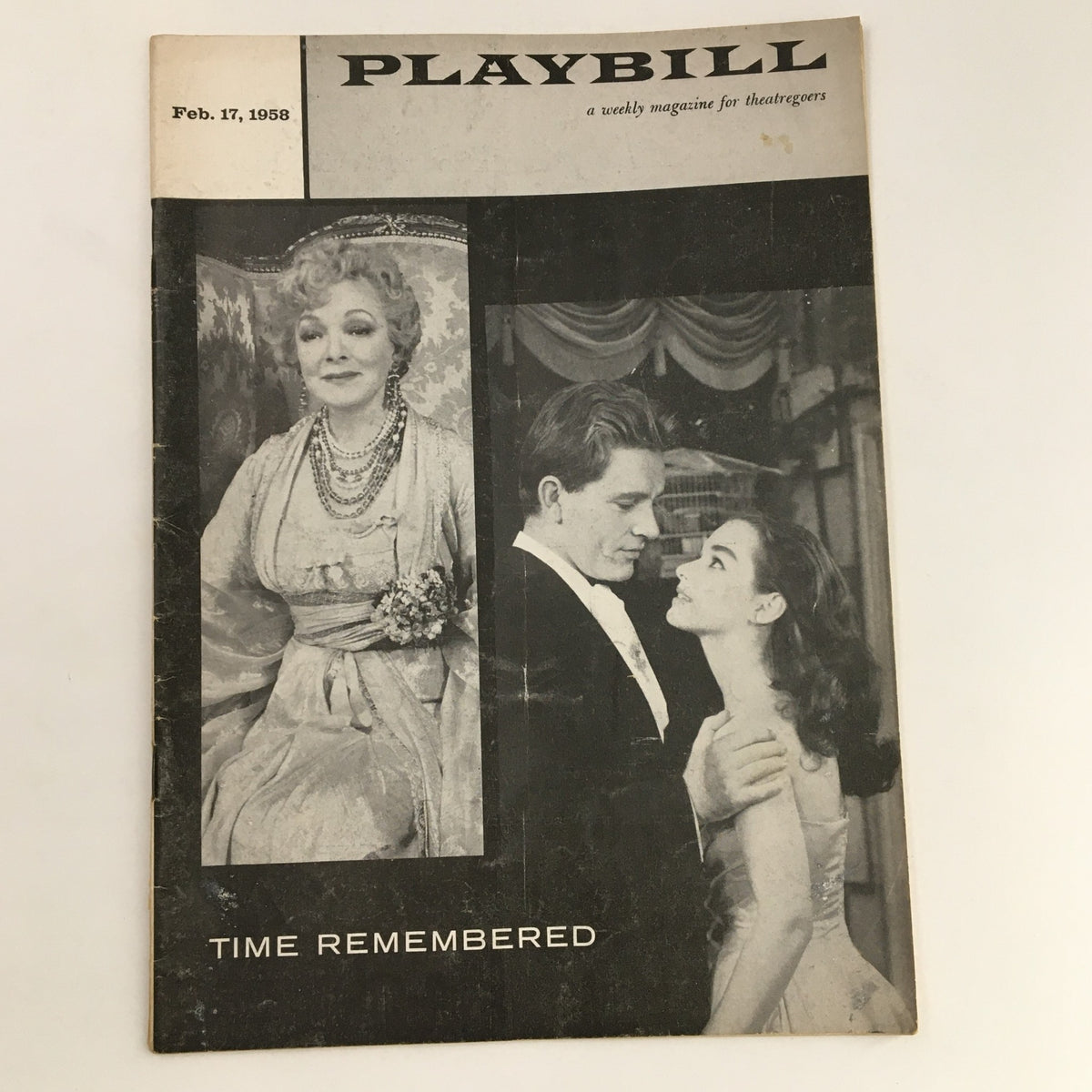 1958 Playbill from Morosco Theatre featuring Richard Burton in Time Remembered, showcasing a black and white cover with images of the cast.