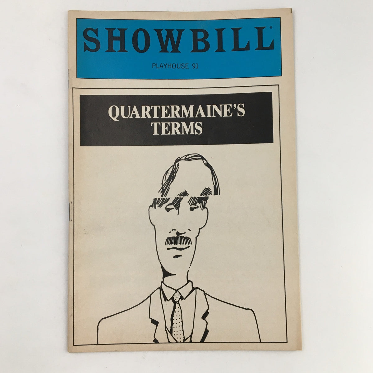 1983 Showbill for Quartermaine's Terms featuring a vintage cover design from Playhouse 91 with an illustrated figure, showcasing a piece of theatre history.