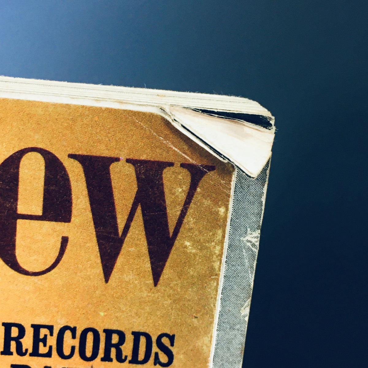 Close-up detail of the top corner of the Stereo Review Magazine April 1969, showcasing the magazine's well-preserved condition and vintage appeal, highlighting the avant-garde music theme.