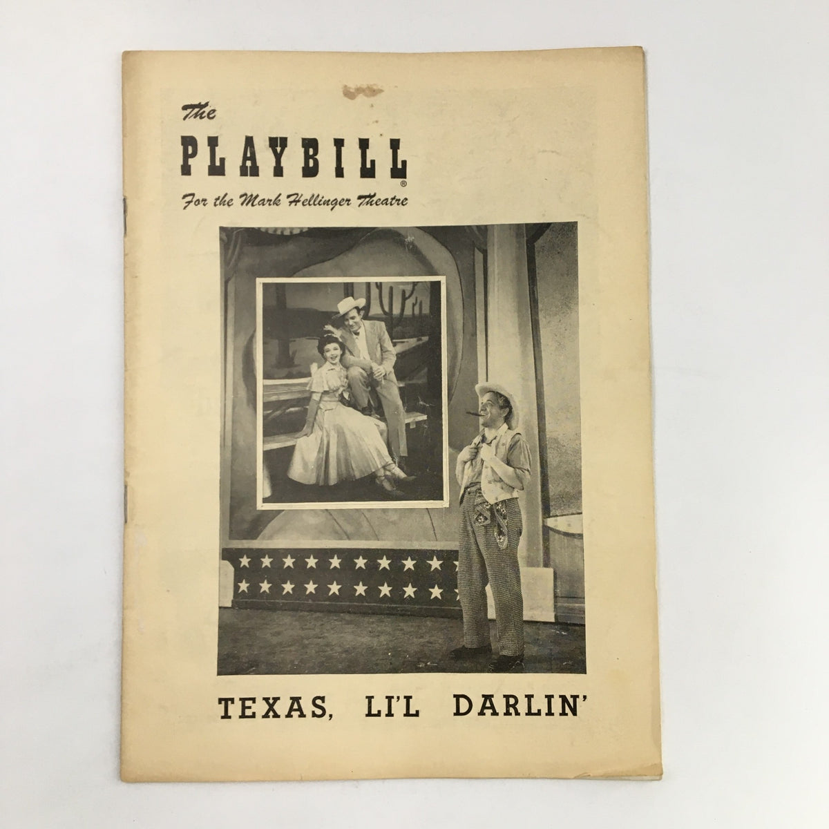 1949 Playbill for the Mark Hellinger Theatre featuring the production Texas, Lil' Darlin', showcasing a vintage cover design with theatrical imagery.