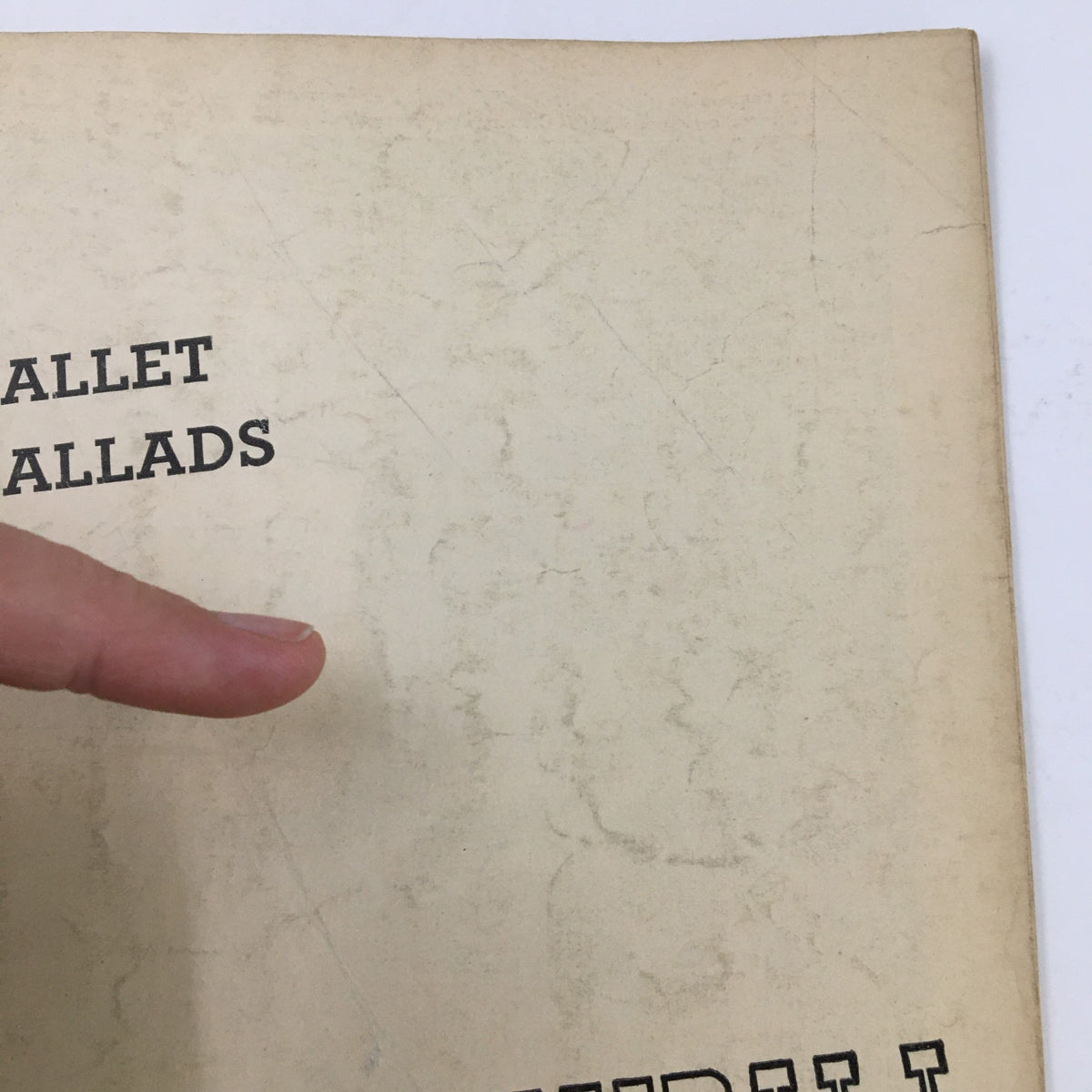 Detail shot of the 1948 Playbill The Music Box T. Edward Hambleton Present Ballet Ballads showcasing the 'Ballet Ballads' title on the front.