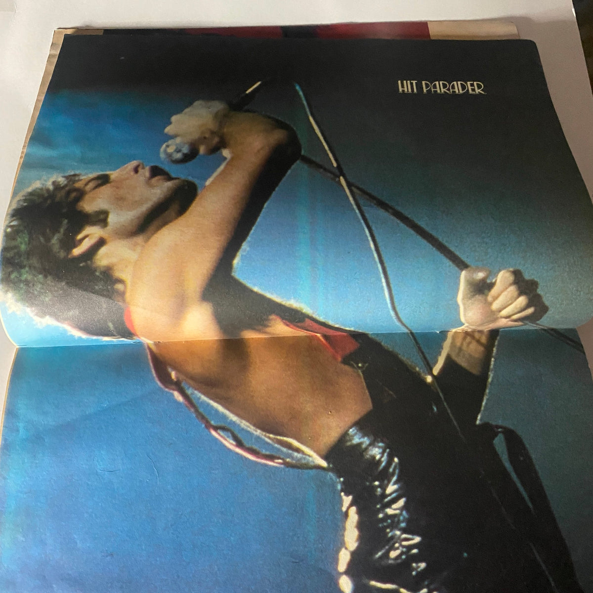 Centerfold image from VTG Hit Parader Magazine June 1980 featuring a stunning photograph of Freddie Mercury performing.