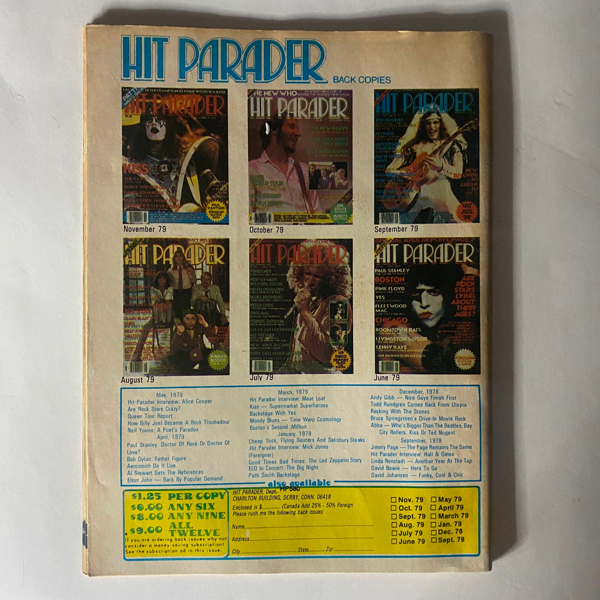 Back page of the May 1980 Hit Parader magazine showcasing past issues, emphasizing the collectible nature of this vintage magazine.
