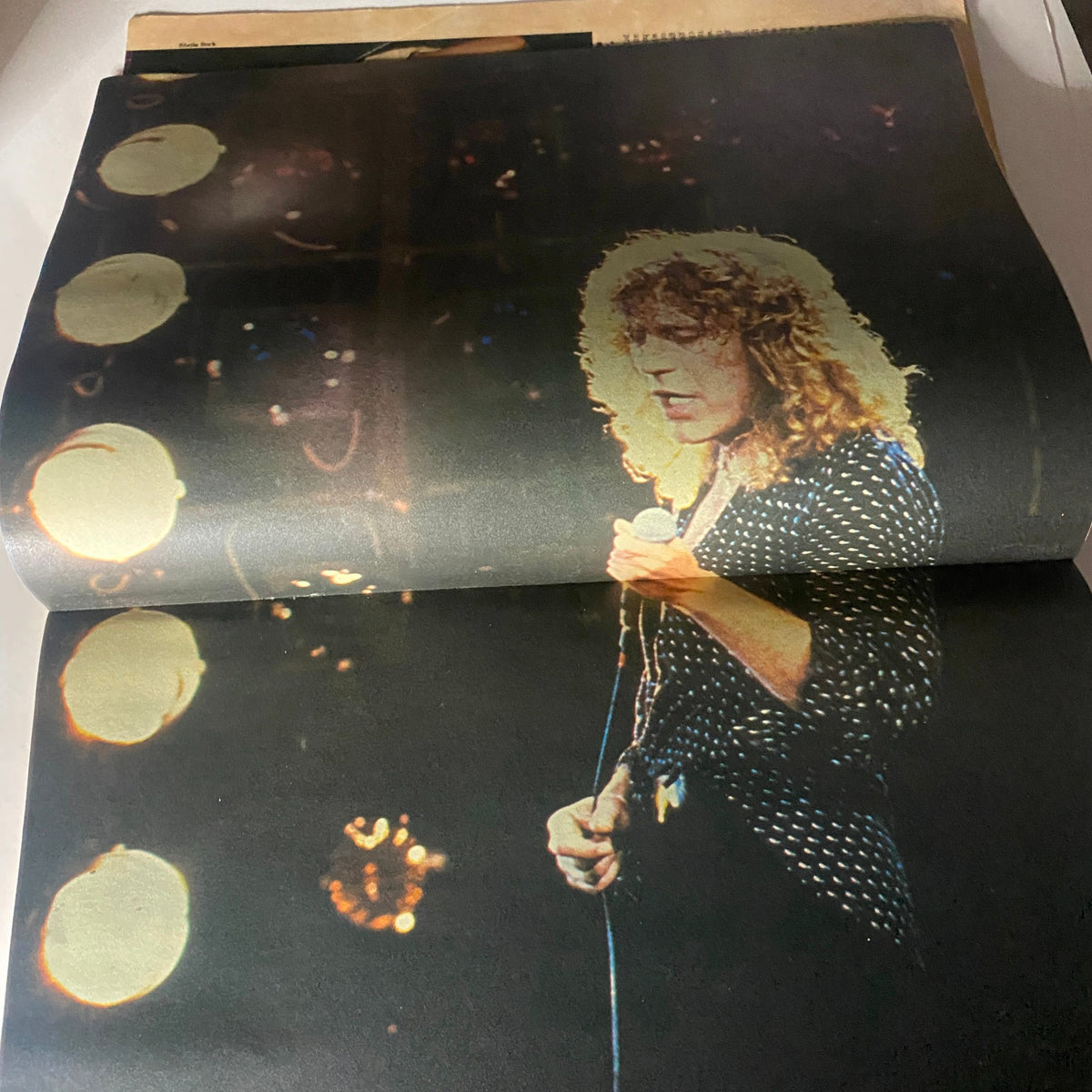 Centerfold from VTG Hit Parader Magazine April 1980 displaying a vibrant photograph of a rock performer, highlighting the magazine’s aesthetic appeal.