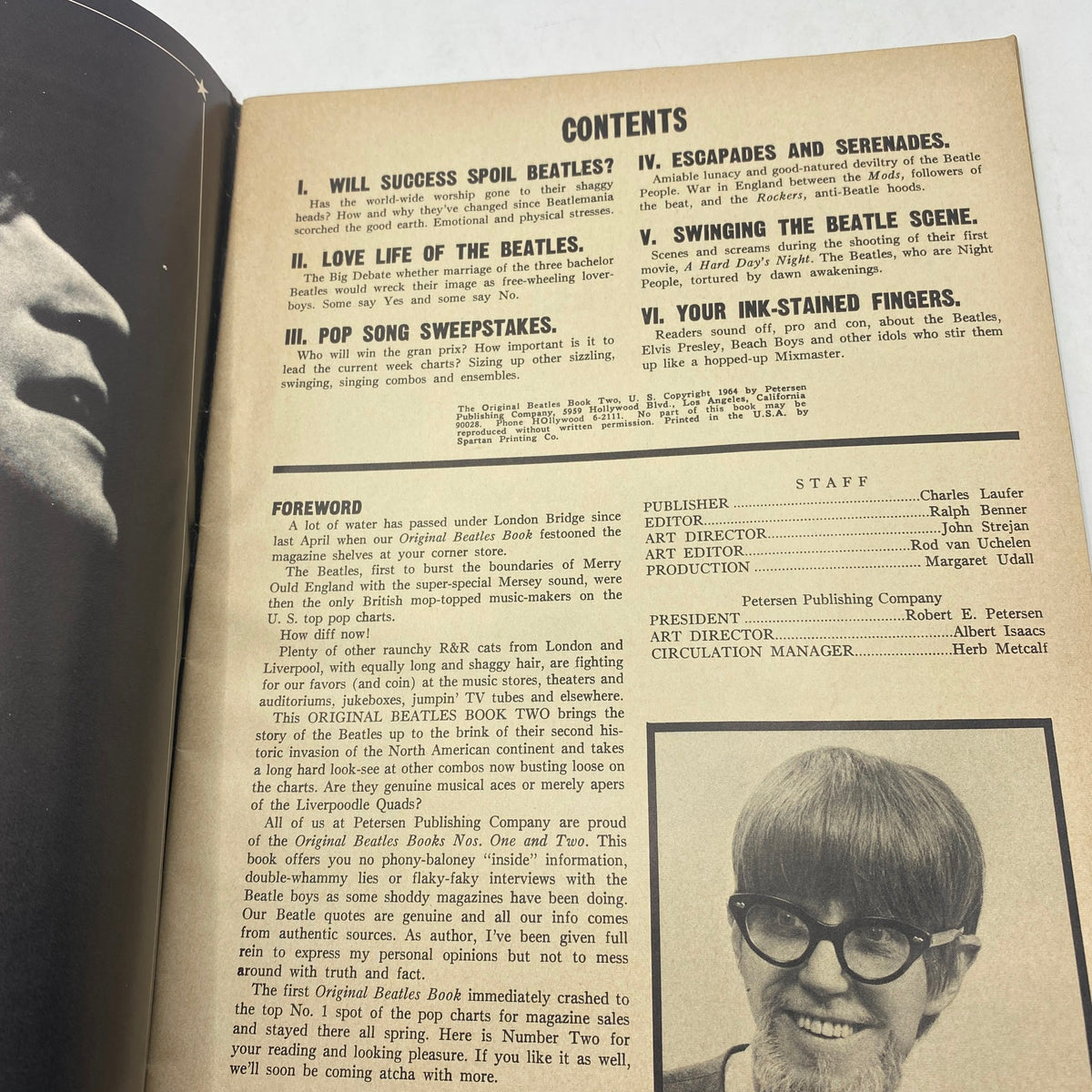 Inside page of VTG The Originals Beatles Book Two showing the contents and editorial staff information, embodying the charm of vintage 1960s memorabilia.
