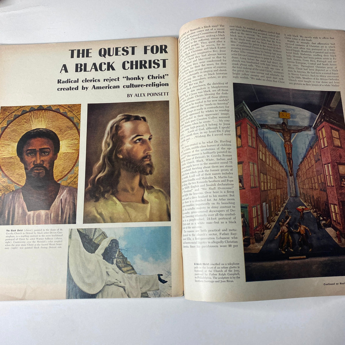 Article spread titled 'The Quest for a Black Christ' in Ebony Magazine March 1969, discussing the rejection of traditional depictions of Jesus by radical clergy.