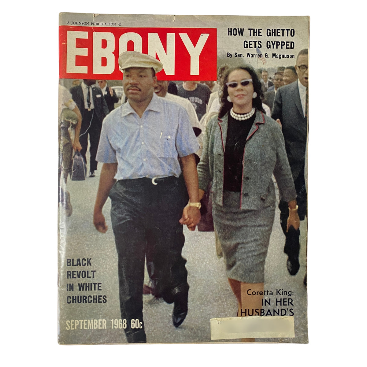 Ebony Magazine September 1968 featuring Martin Luther King Jr. and Coretta Scott King on the cover, highlighting issues such as the Black revolt in white churches and Coretta's role in civil rights.