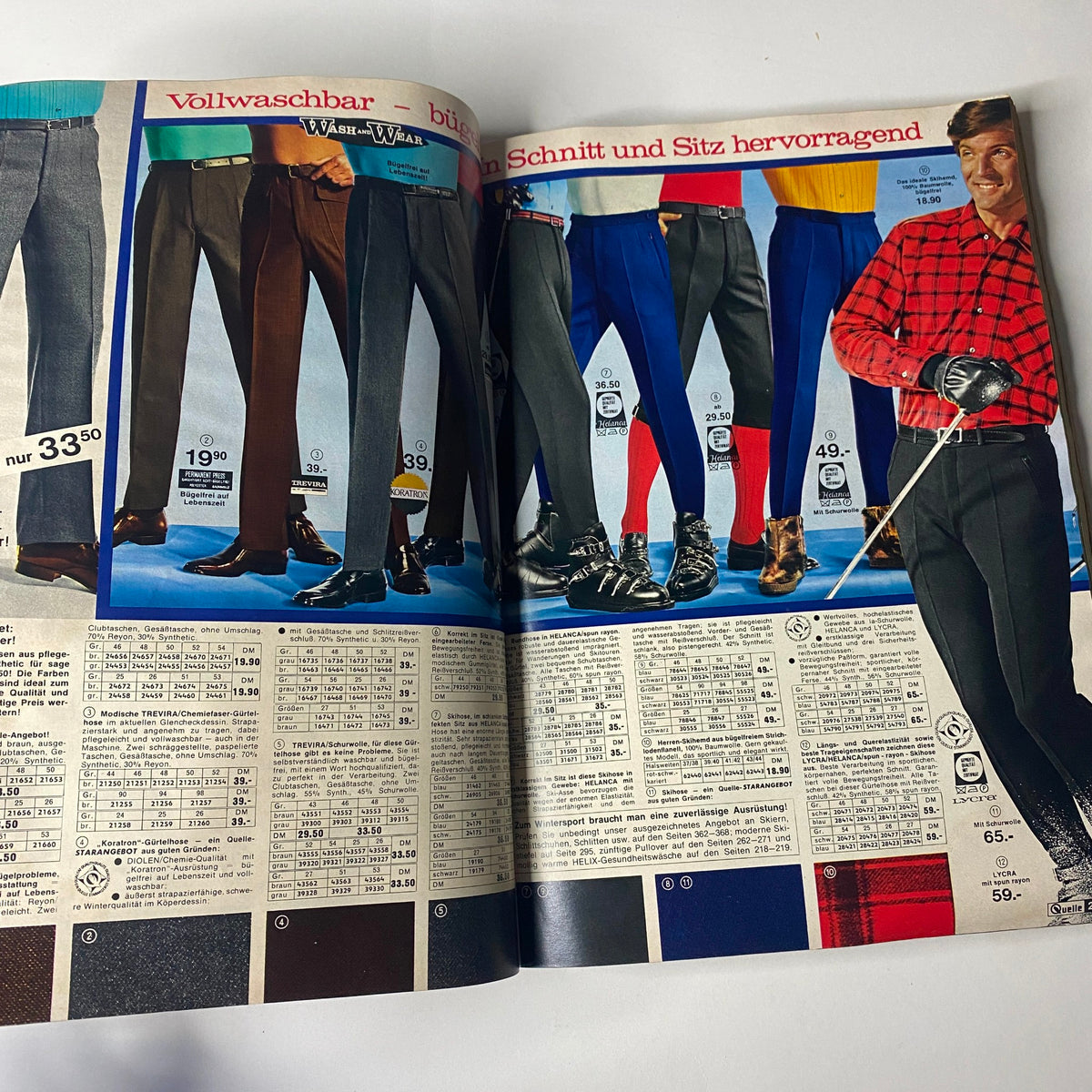 1969 - 1970 Quelle Winter Catalog featuring a variety of men's trousers and fashion styles, illustrating the structured look popular in late 1960s Germany.