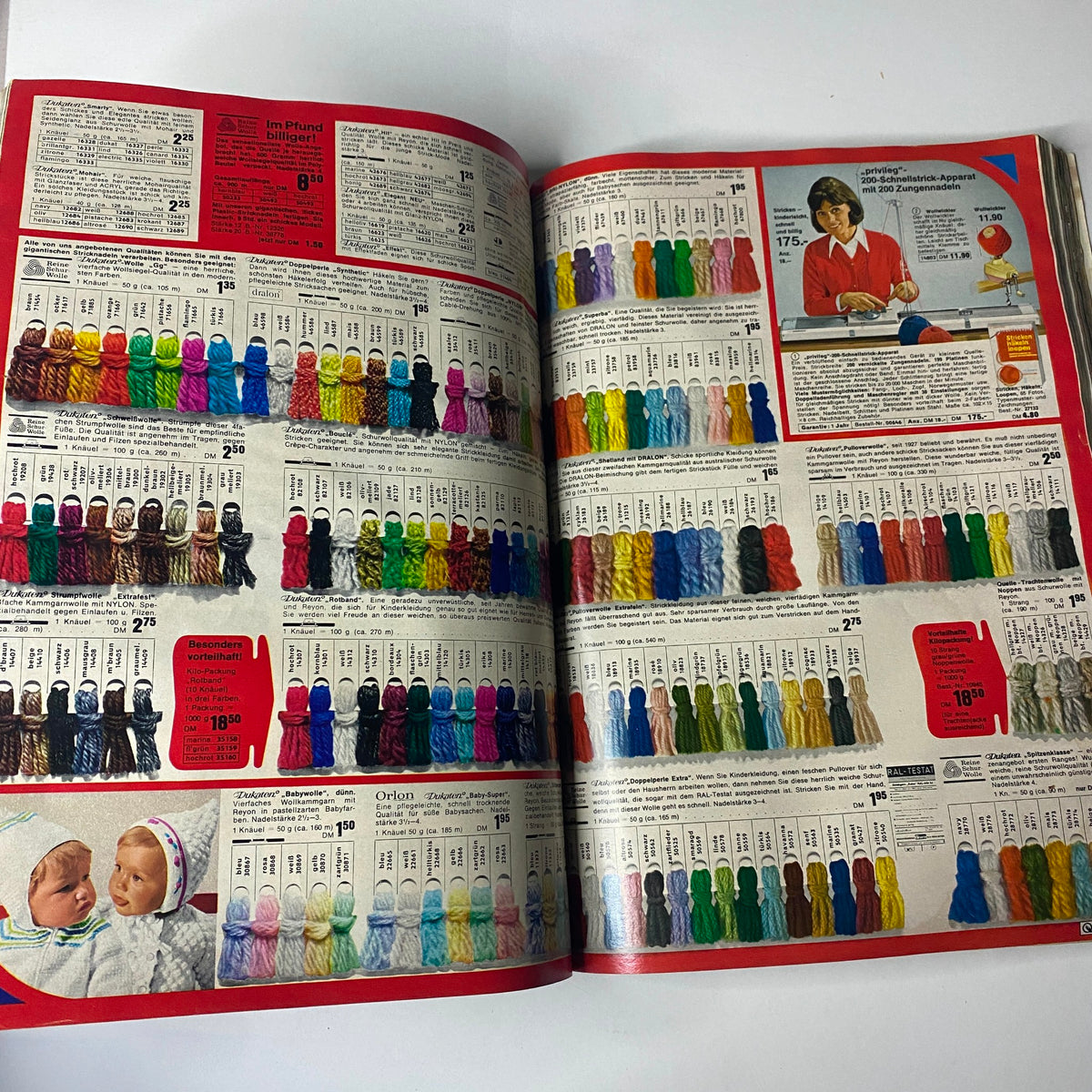 1969 - 1970 Quelle Winter Catalog with an array of colorful embroidery threads, showcasing decorative crafting options available during the late 1960s.