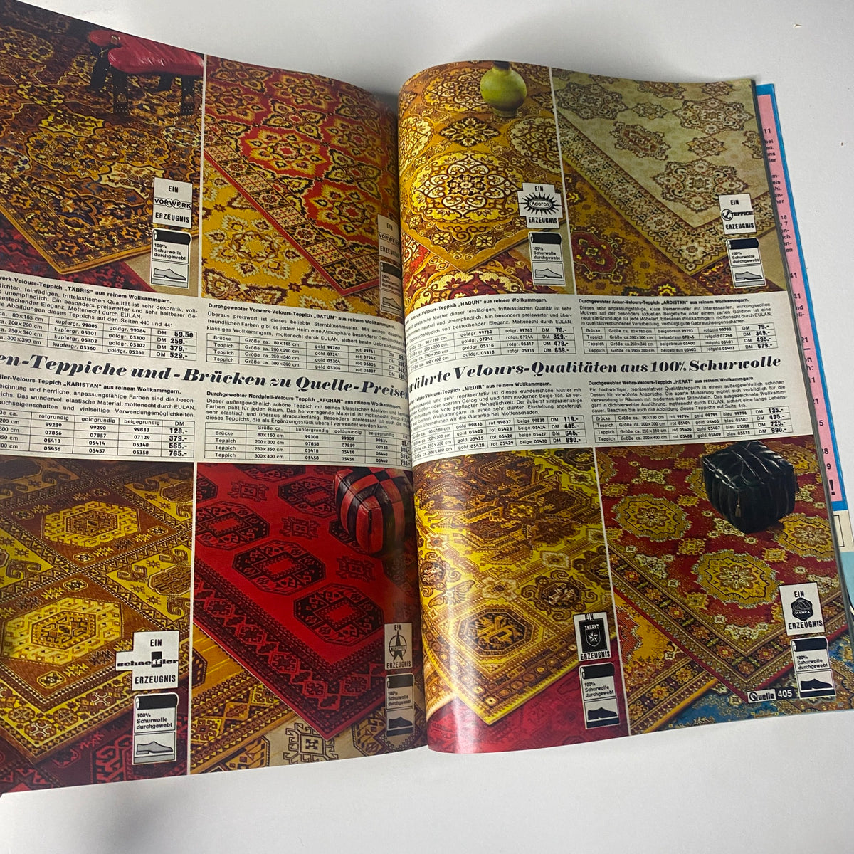 1969 Quelle Summer Catalog showcasing an array of vintage carpets with intricate patterns and vibrant colors, representing mid-century décor styles.