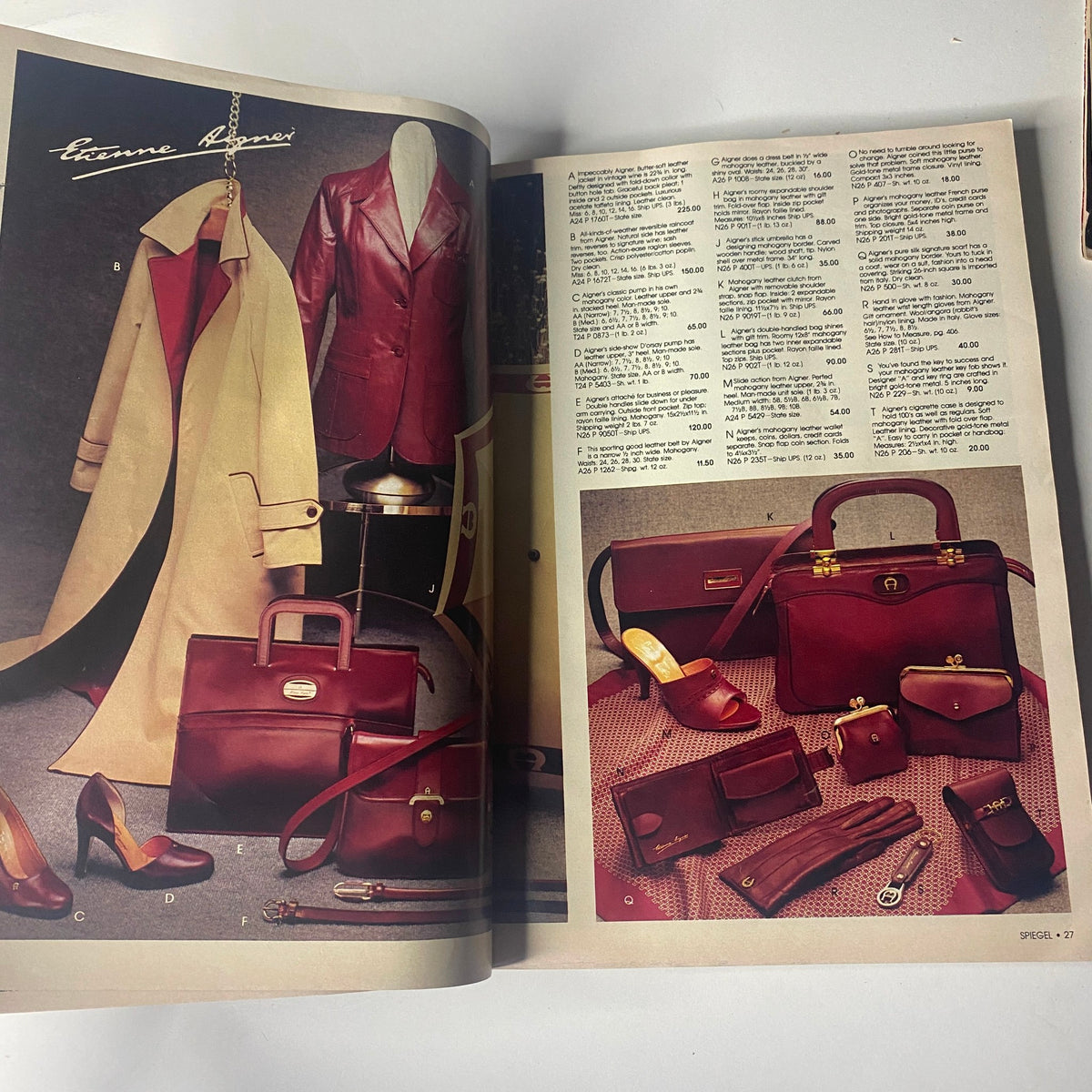 1980 Spiegel Fall and Winter Catalog featuring luxurious outerwear, leather bags, and elegant shoes, highlighting the high-fashion and practical style of the era.