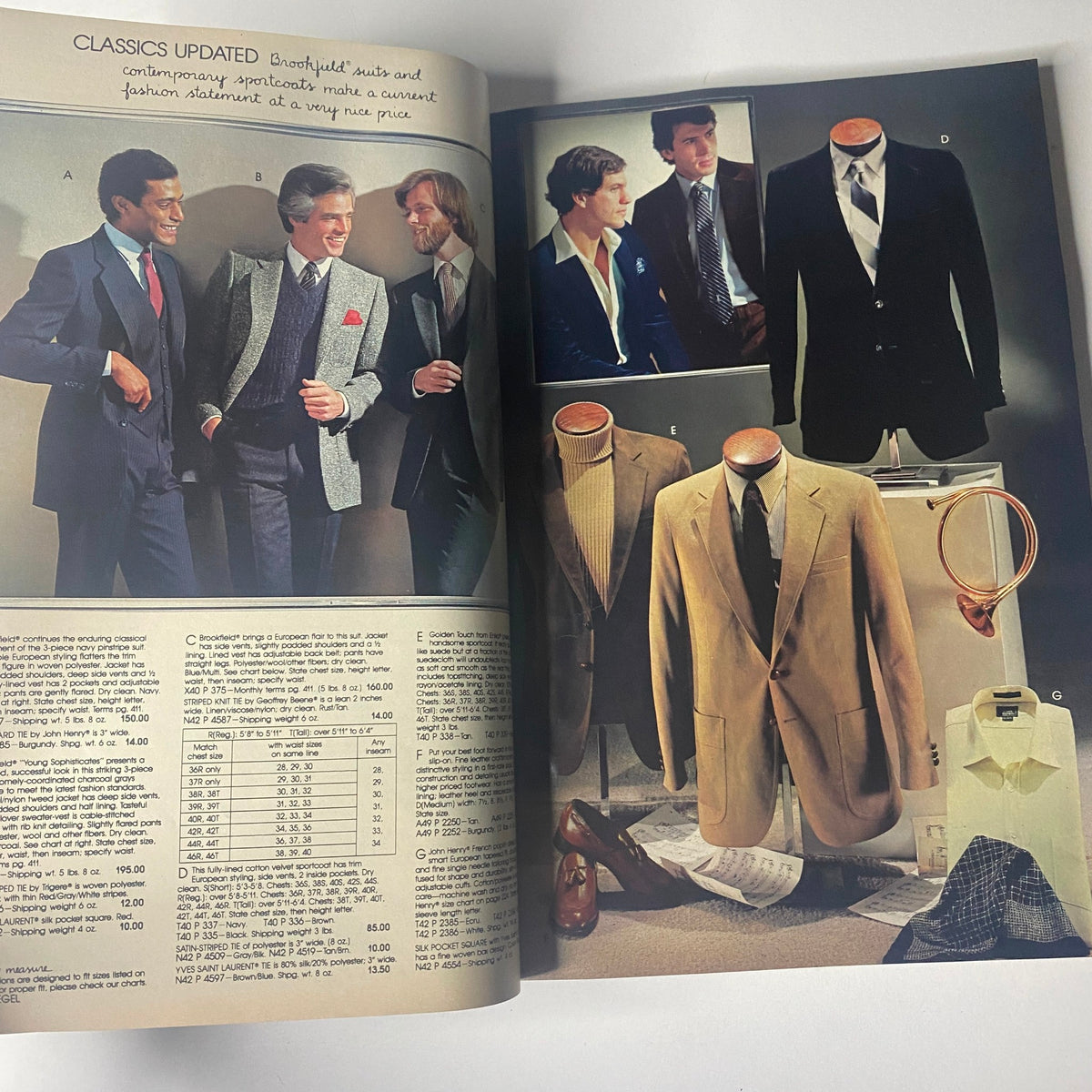 1980 Spiegel Fall and Winter Catalog featuring a dapper ensemble of men's suits and formal wear, showcasing contemporary 1980s styles for fashionable men.