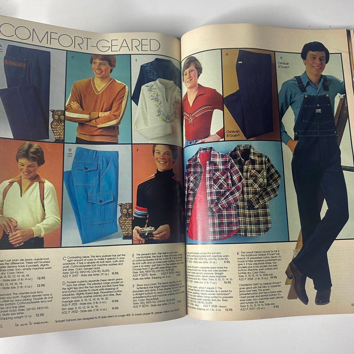 1980 Spiegel Fall and Winter Catalog showcasing a range of women's clothing including sweaters, pants, and overalls. Highlighting a style focused on comfort with diverse options for casual outfits.