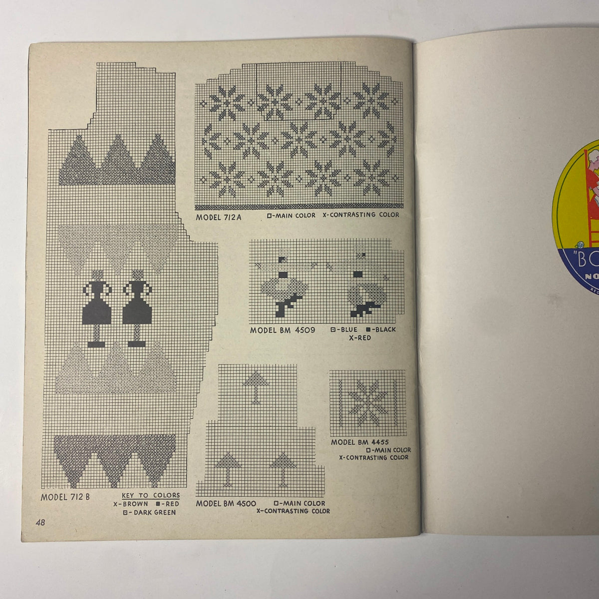 1945 Vol. 8 Knitted Perennials by Botany Catalog including a visual stitch chart and knitting patterns for various garments, enhancing the knitting techniques from 1940s fashion.