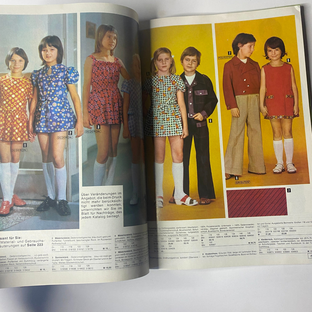 1975 Konsument Summer Catalog featuring children in vintage outfits, illustrating playful designs and fashion trends for kids from the mid-1970s.