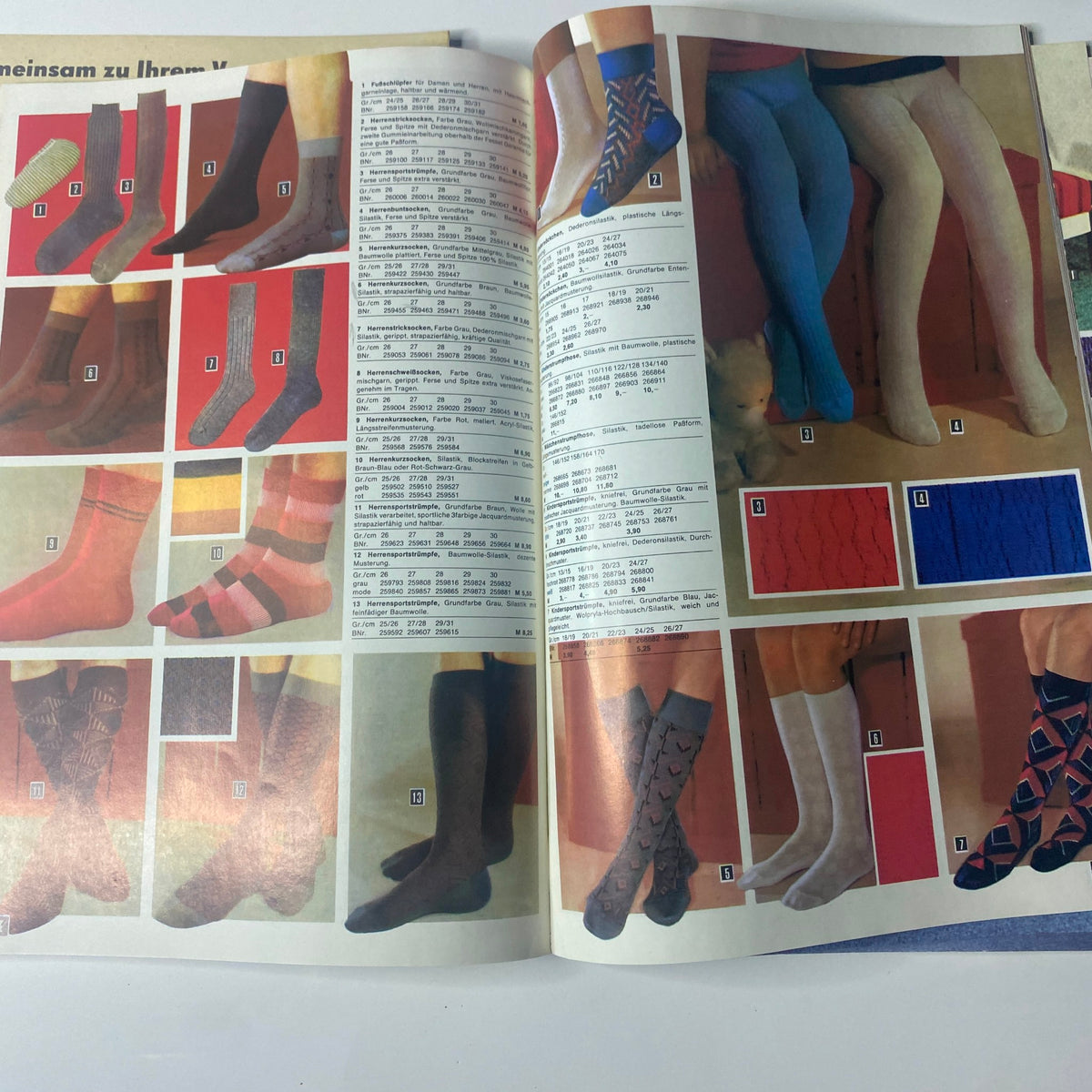 1974 Konsument Summer Catalog featuring a variety of socks, showcasing different colors and patterns prevalent in the 1970s.