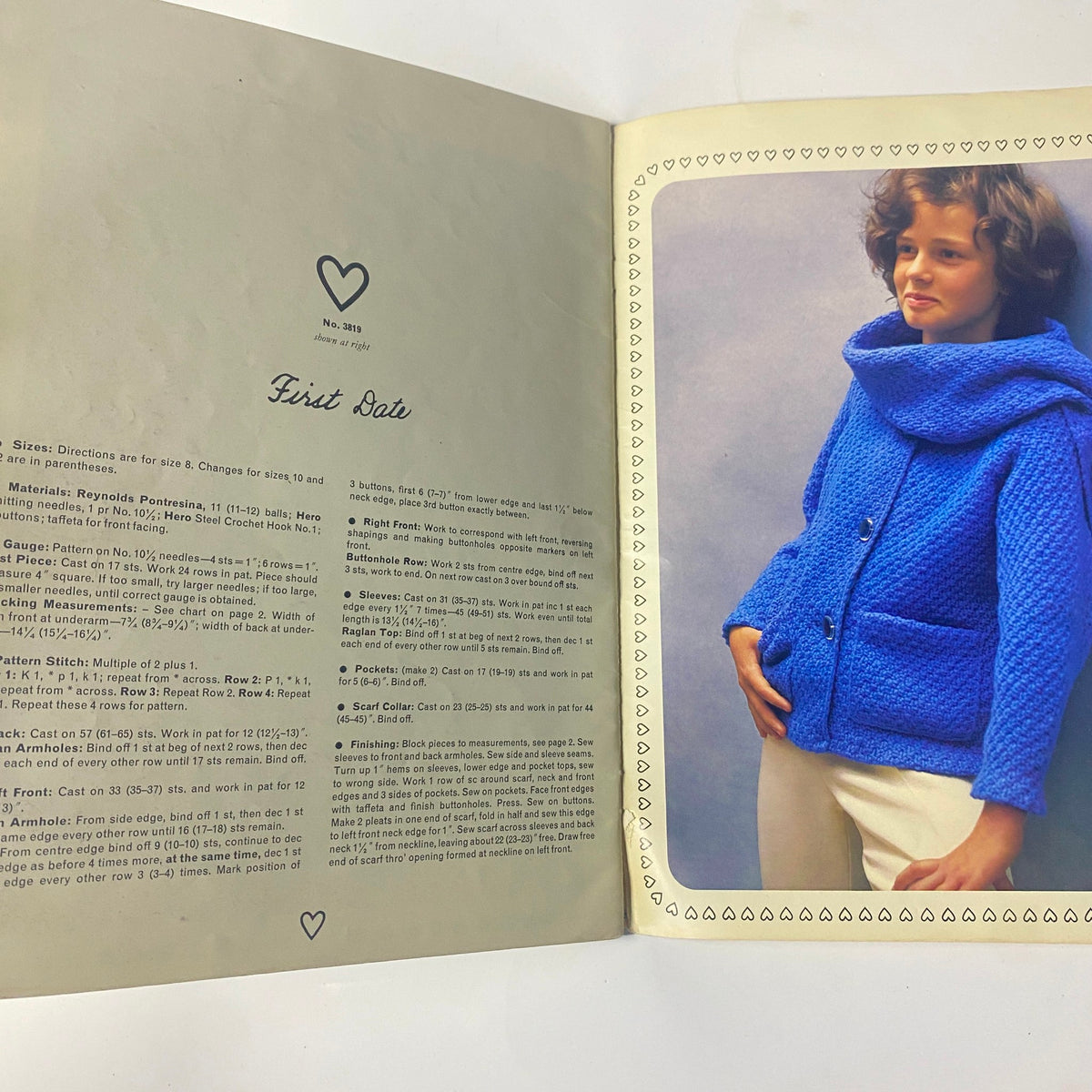 1980s Reynolds Designer Fashions for Children Catalog illustrating the 'First Date' coat design for girls in striking blue, paired with stylish coordinating outfits.
