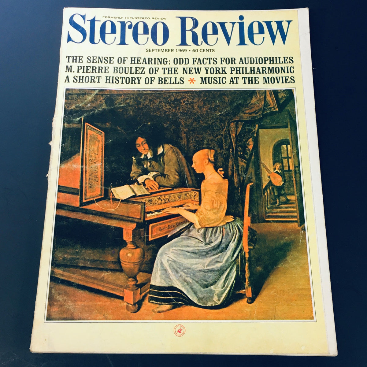 Cover of VTG Stereo Review Magazine September 1969 showcasing the title and an artistic illustration related to audiophiles and music history.