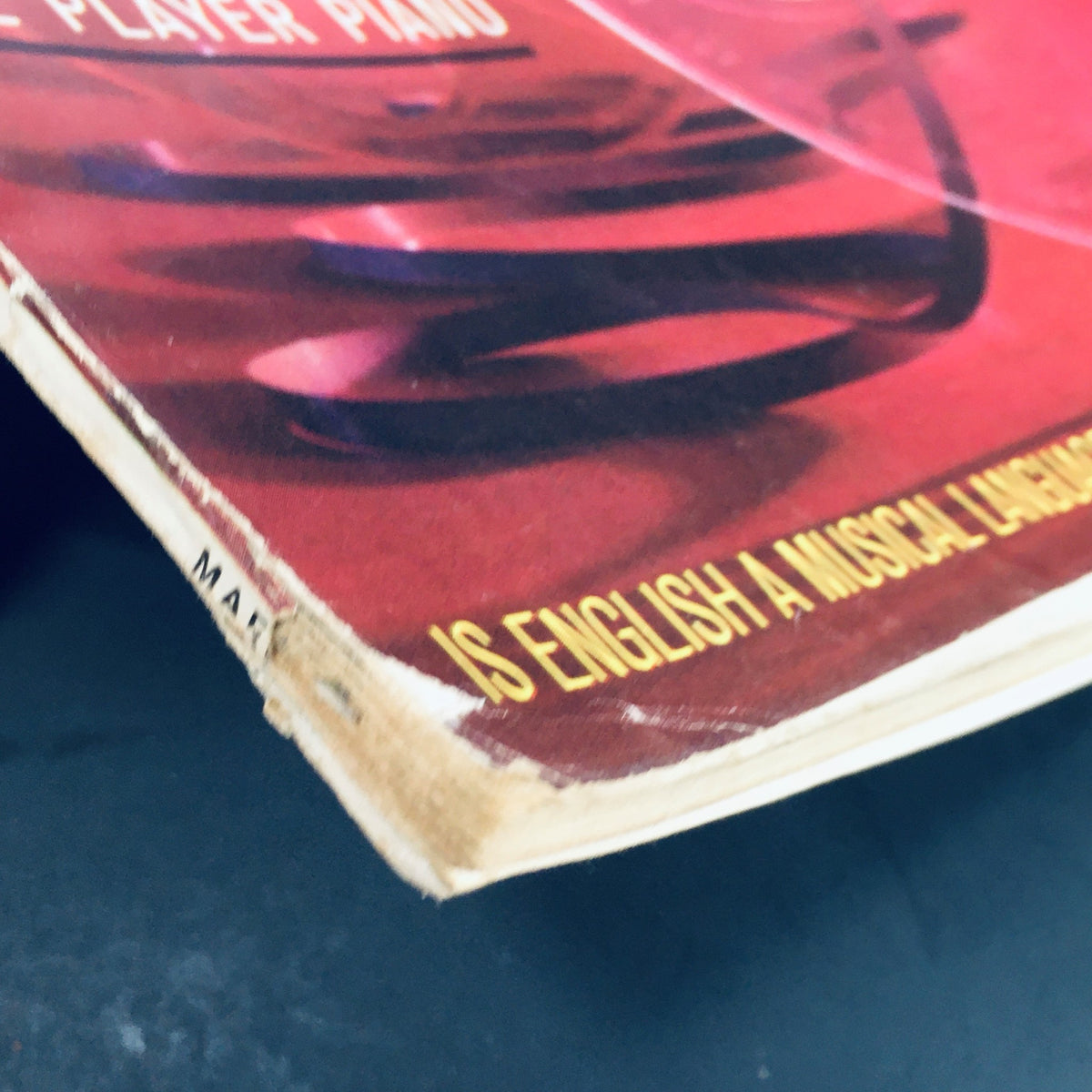 Edge view of VTG Stereo Review Magazine March 1961 displaying wear and the bottom edge text, reflecting its history as a valuable collectible in audio publications.