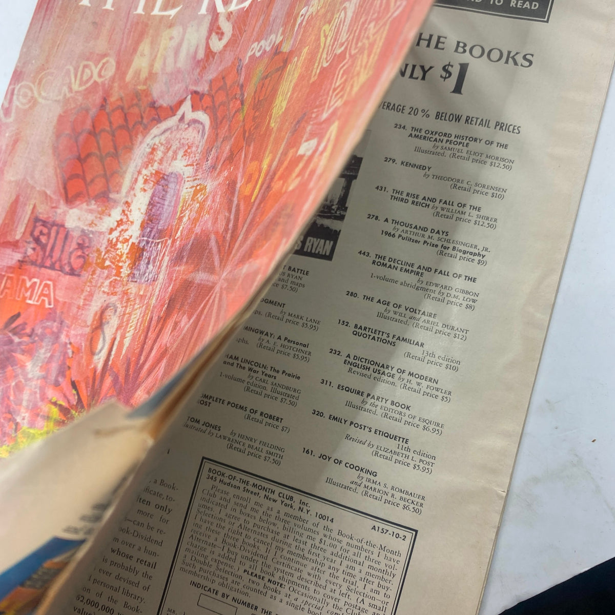Interior view of VTG The Reporter Magazine, October 20, 1966, showing colorful cover edges and a list of books at discounted prices.