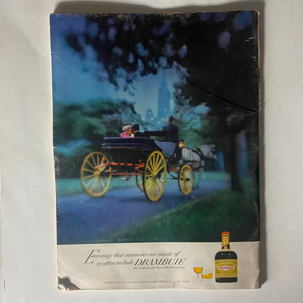 Back cover of VTG The Reporter Magazine from November 2, 1967, showcasing an advertisement for Drambuie featuring a romantic carriage scene.